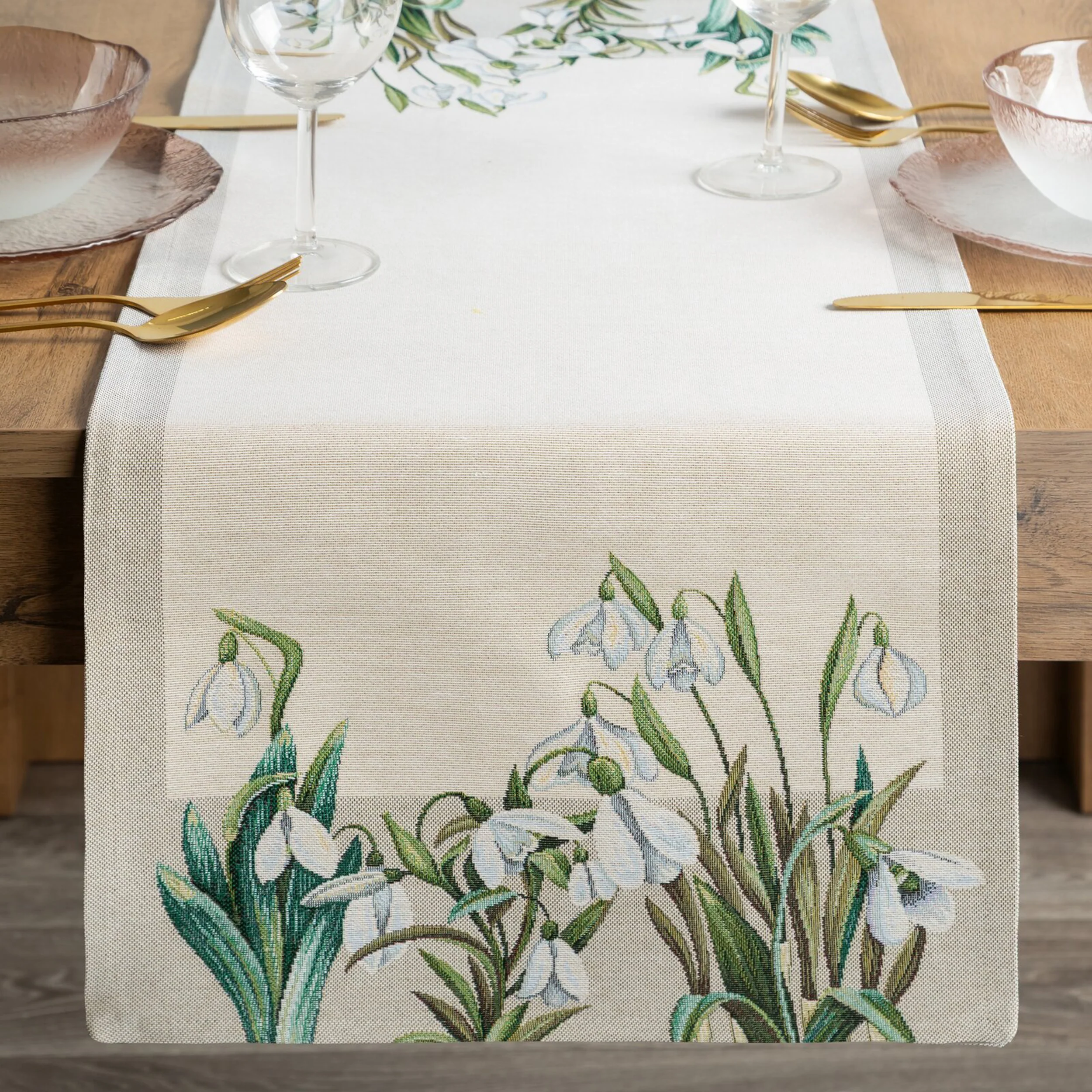 Bieżnik gobelinowy Belase 40x100 cm kremowy w kwiaty - Image 6