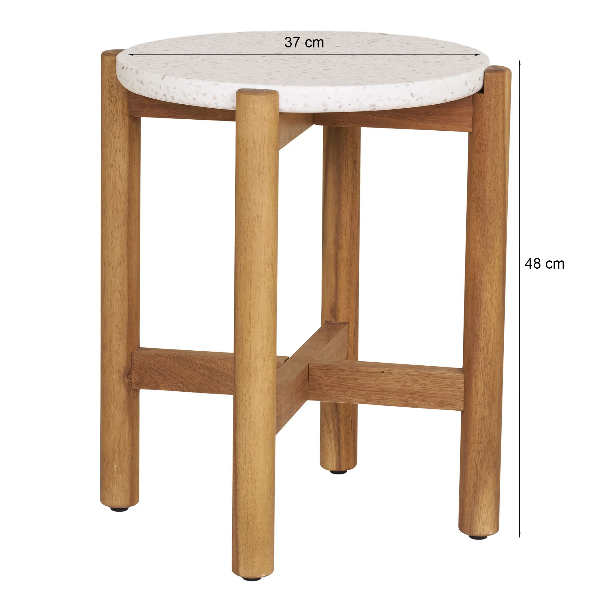 Stolik boczny ogrodowy Terracina 37 cm biały lastryko na drewnianej podstawie - Image 5