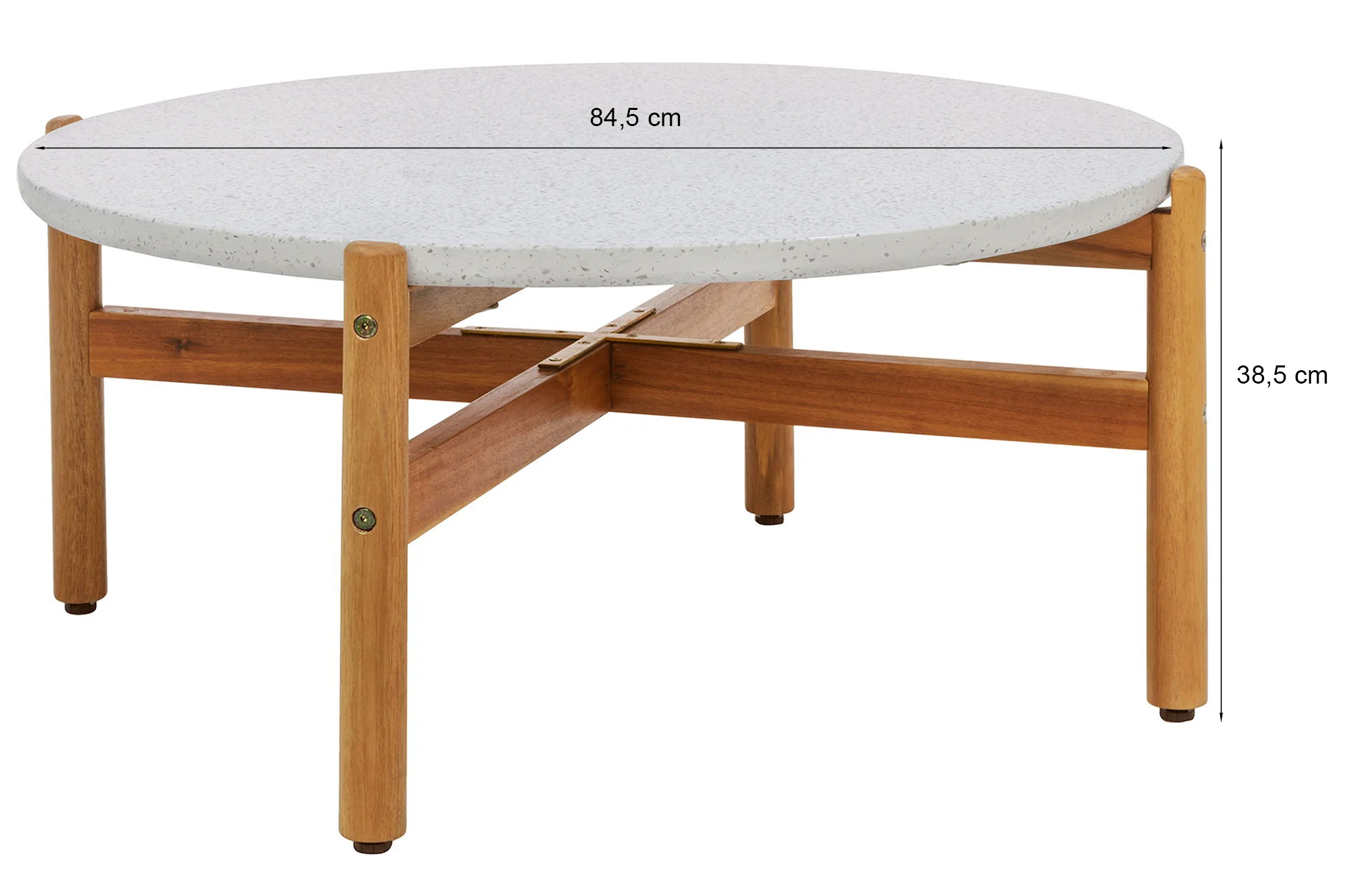 Stolik ogrodowy Terracina 84 cm biały lastryko na drewnianej podstawie - Image 7