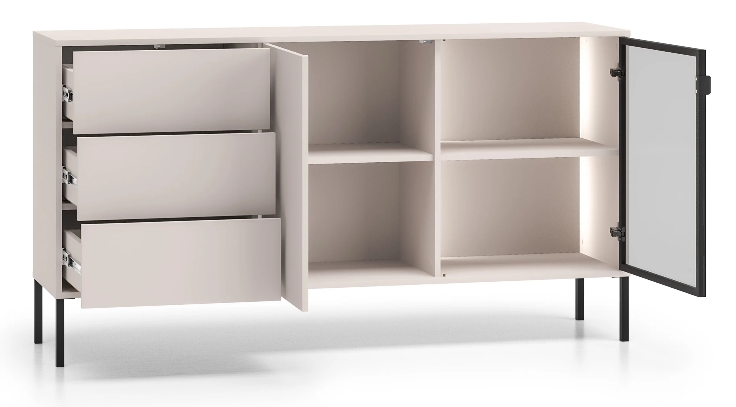 Komoda dwudrzwiowa Barnee z szufladami i oświetleniem 160 cm kaszmir - Image 3