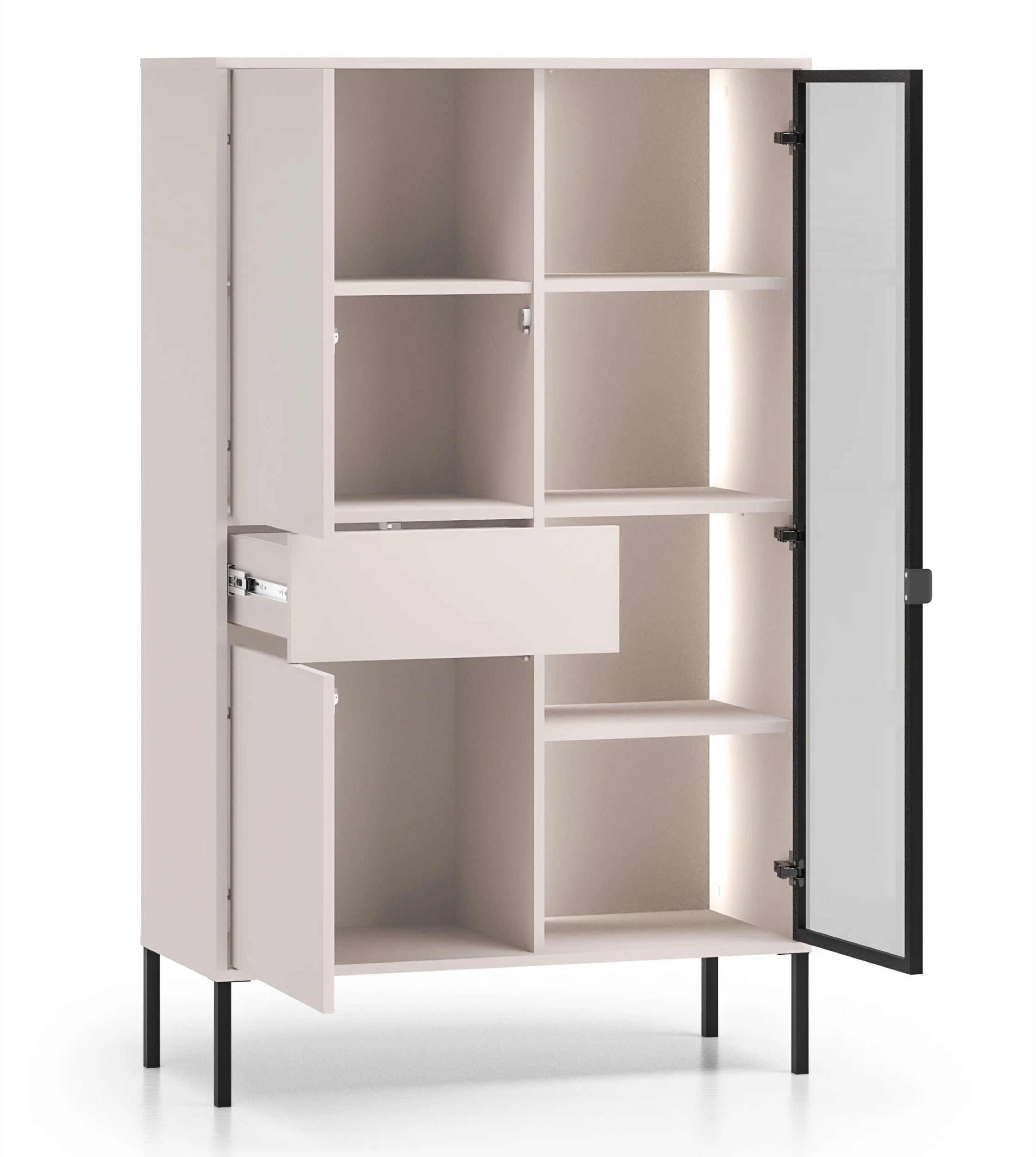 Witryna trzydrzwiowa Barnee z szufladą i oświetleniem 92 cm kaszmir - Image 3