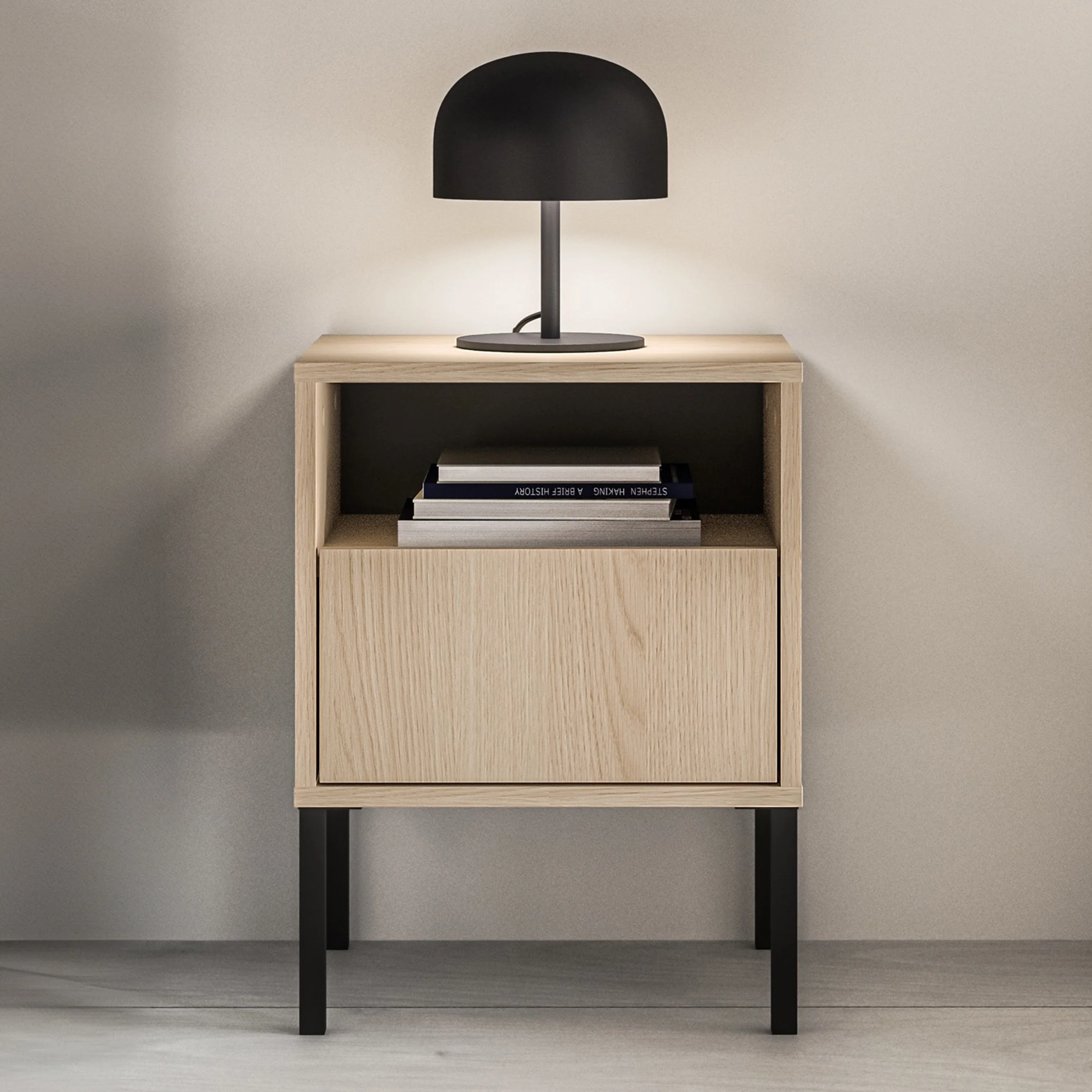 Szafka nocna Barnee z wnęką i szufladą 40 cm dąb lindberg - Image 2