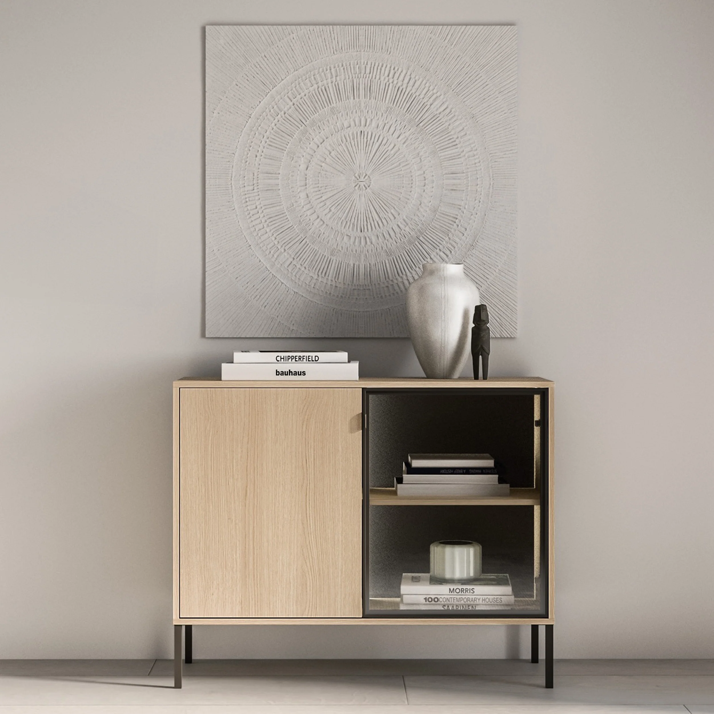 Komoda dwudrzwiowa Barnee z oświetleniem 107 cm dąb lindberg - Image 2