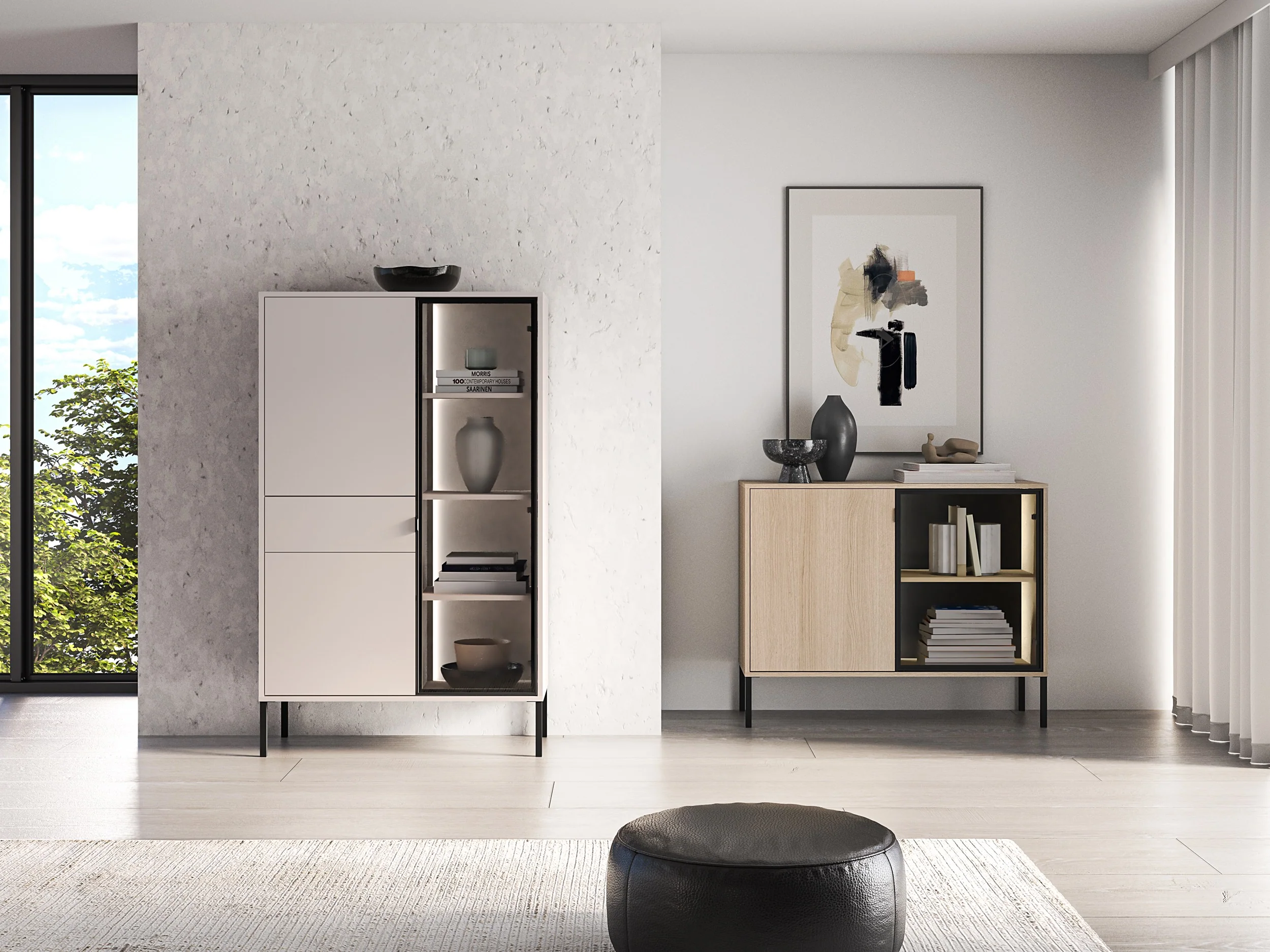 Komoda dwudrzwiowa Barnee z oświetleniem 107 cm dąb lindberg - Image 6