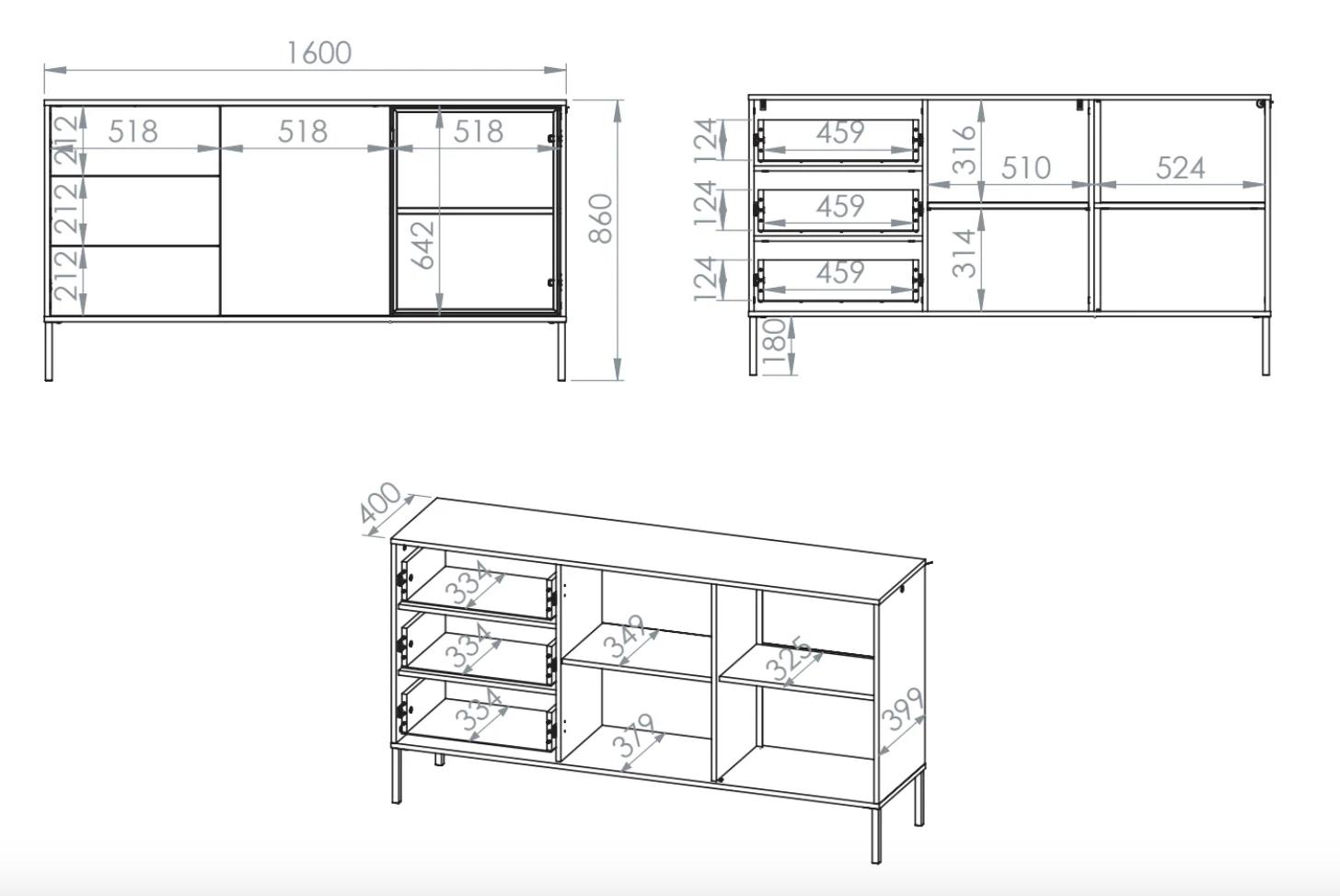 Komoda dwudrzwiowa Barnee z szufladami i oświetleniem 160 cm dąb lindberg - Image 11