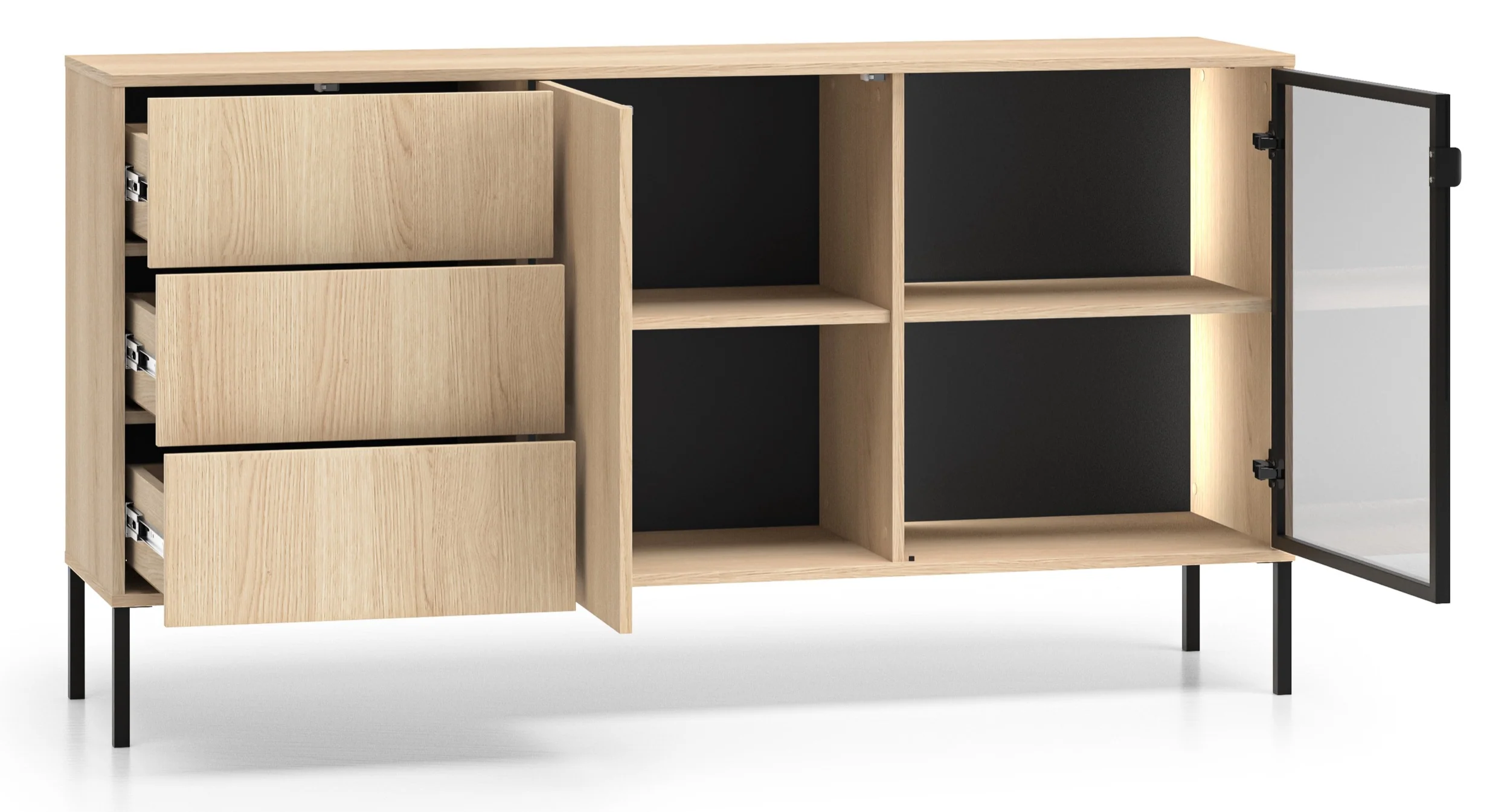 Komoda dwudrzwiowa Barnee z szufladami i oświetleniem 160 cm dąb lindberg - Image 3