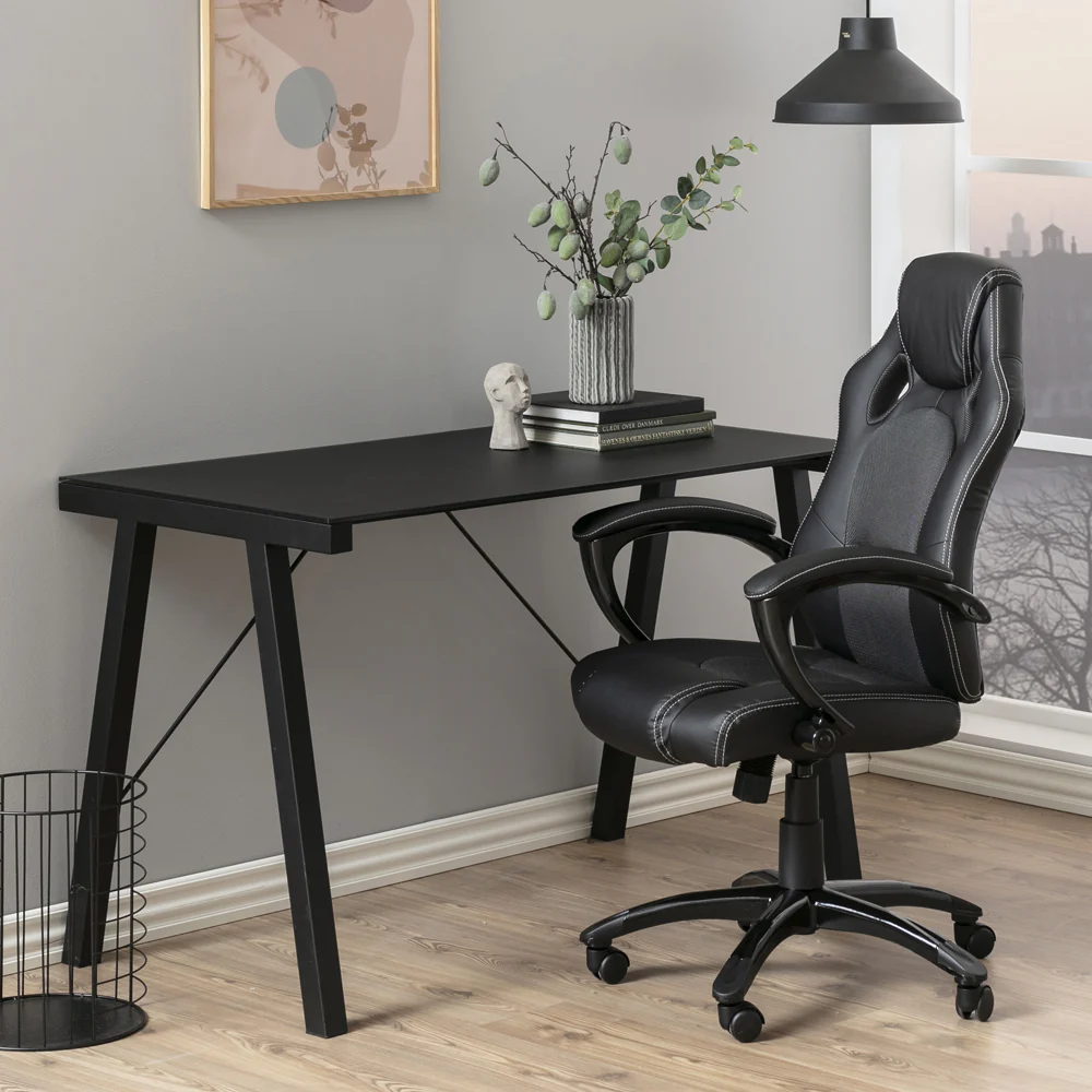 Biurko Badre 125x65 cm czarne ze szklanym blatem - Image 13