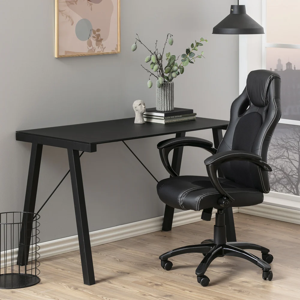 Biurko Badre 125x65 cm czarne ze szklanym blatem - Image 9