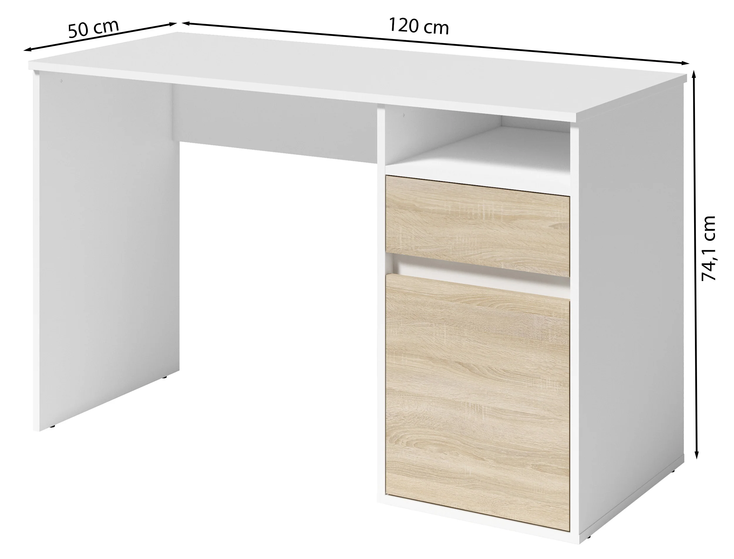 Biurko Billa z szufladą i szafką 120 cm biały / dąb sonoma - Image 4