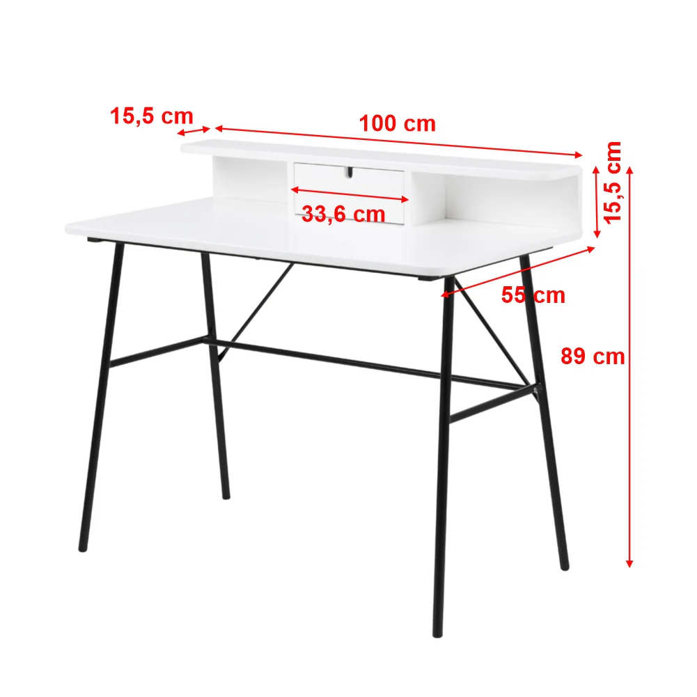 Biurko Brova 100x55 cm białe z czarną podstawą - Image 3