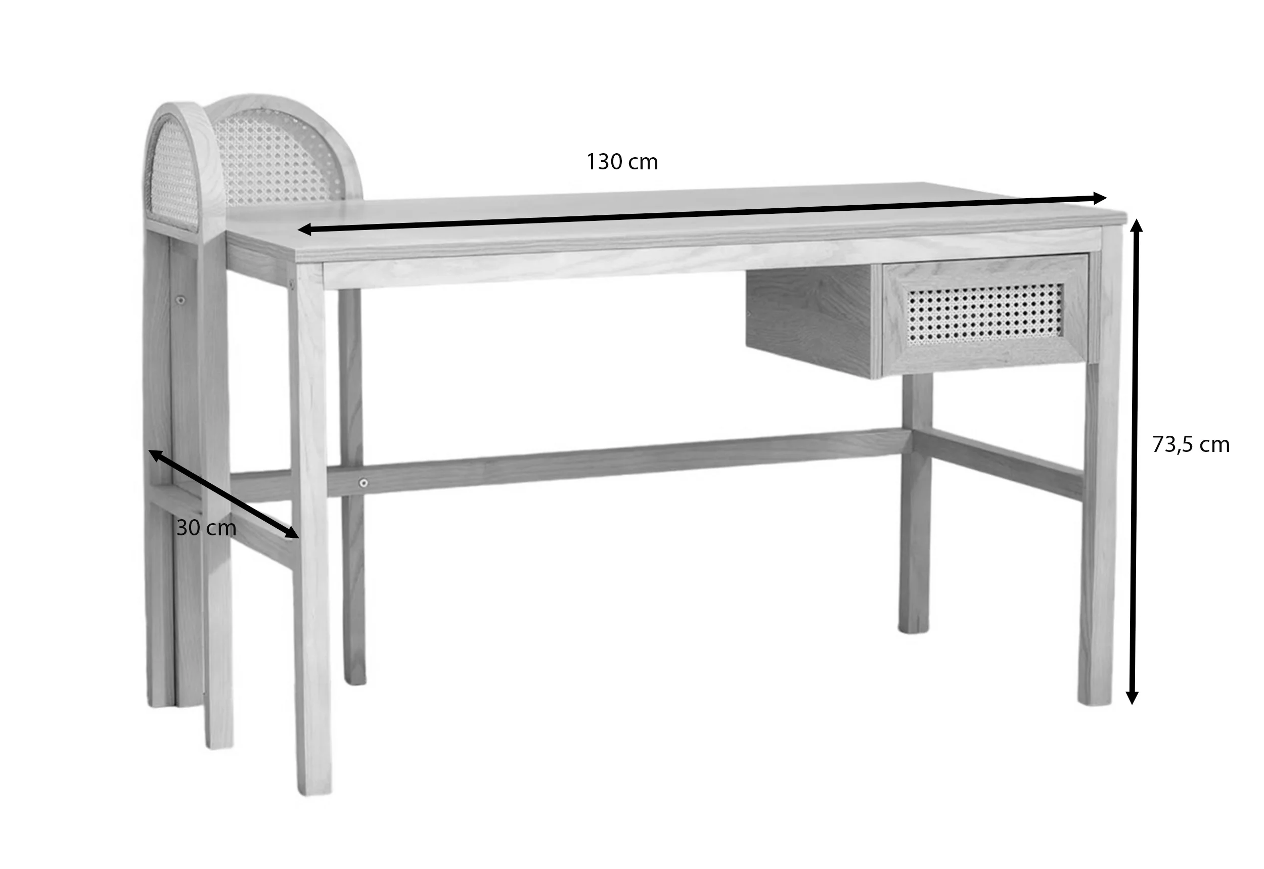 Biurko Crattale 130x60 cm z rattanowymi akcentami - Image 6