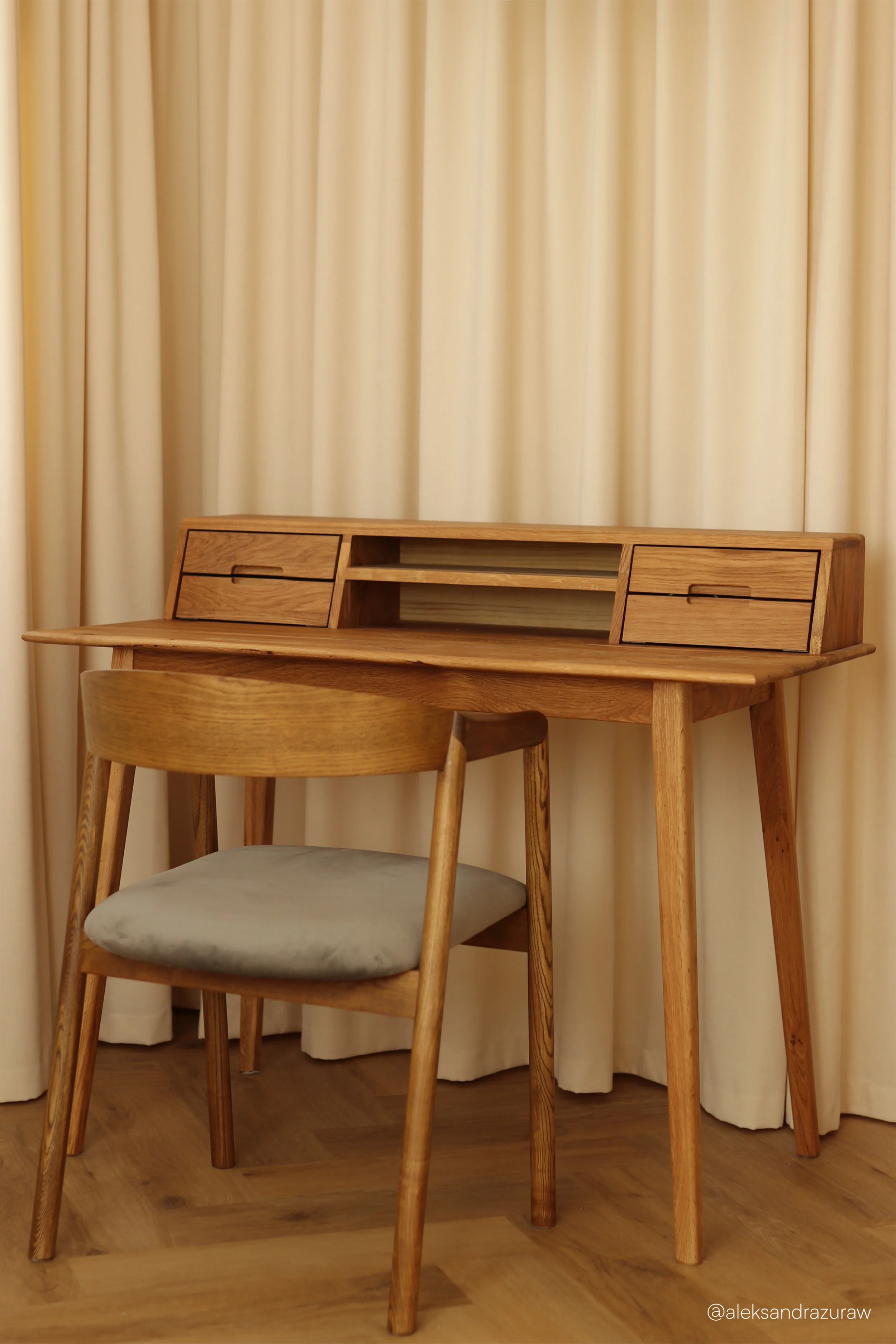 Biurko drewniane z nadstawką i szufladami Clementino 110x58 cm - Image 4