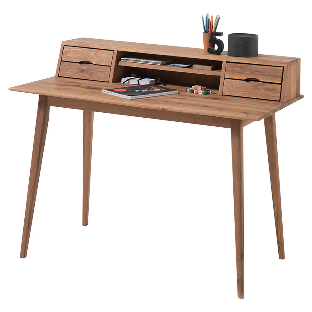 Biurko drewniane z nadstawką i szufladami Clementino 110x58 cm - Image 8