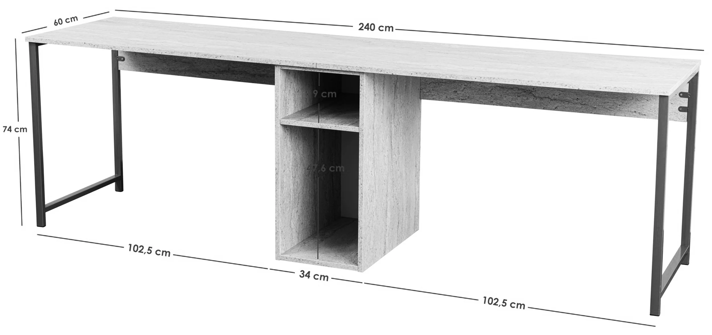 Biurko dwuosobowe Obvity 240x60 cm z półkami trawertyn - Image 7