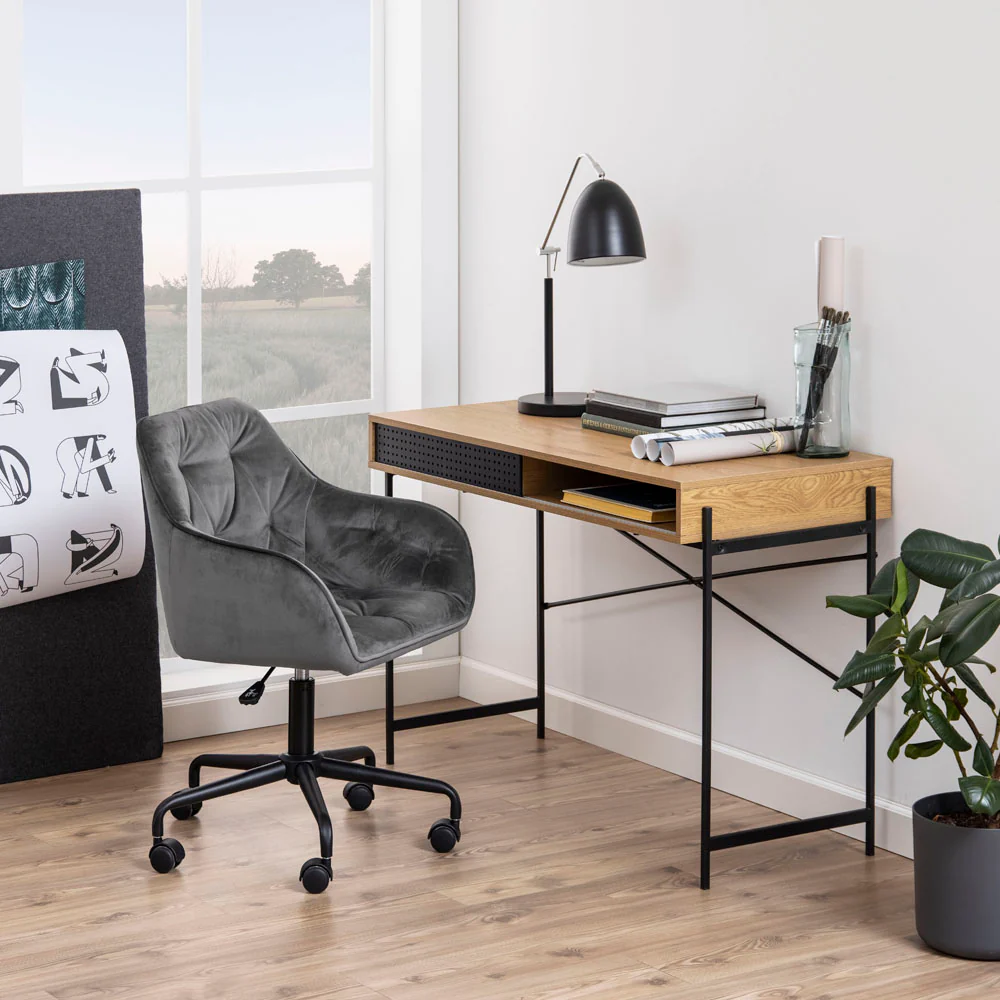 Biurko industrialne Duffman 110x50 cm ze schowkiem pod blatem naturalne - Image 4