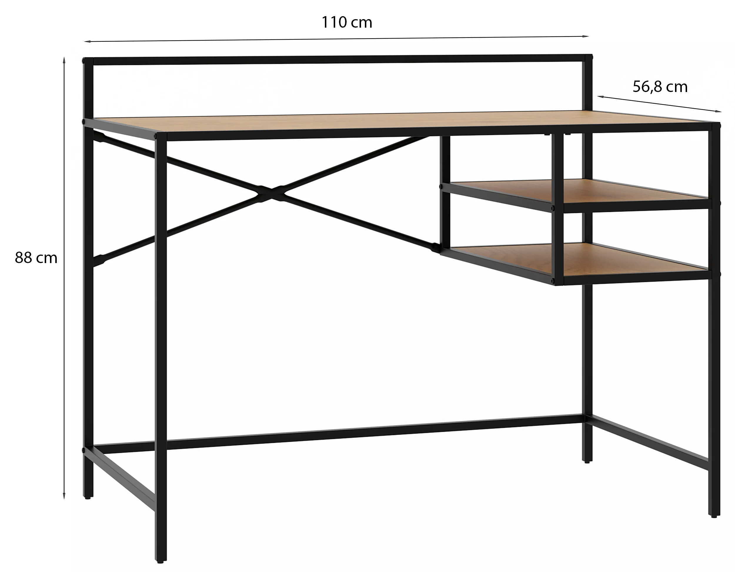 Biurko Koneso 110cm z dwoma półkami dąb/czarny - Image 3