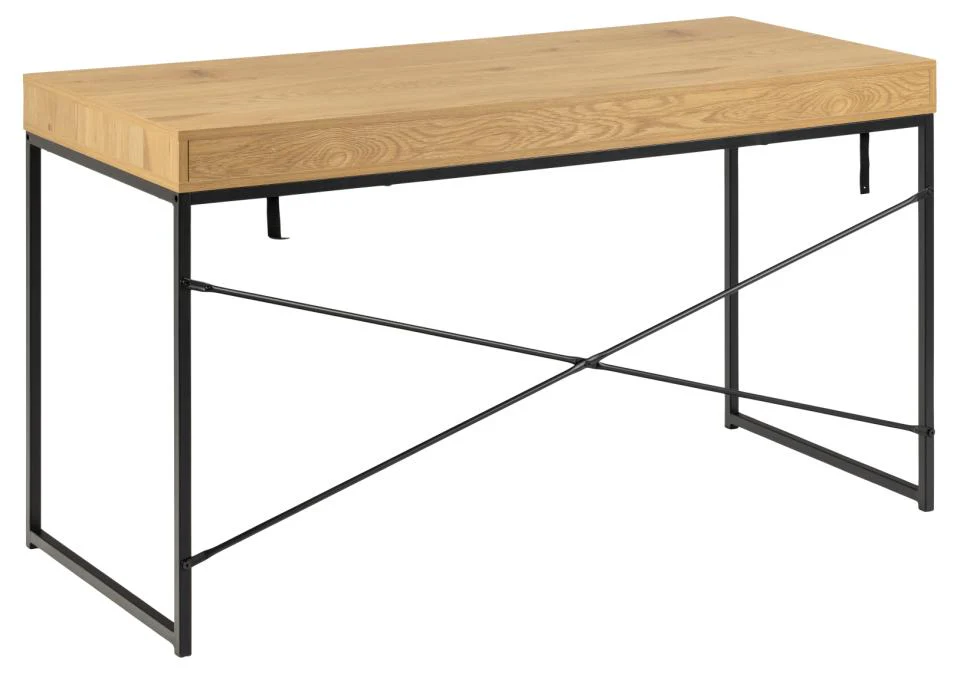 Biurko Krapina dąb dziki z szufladą i półką na metalowej podstawie 140x58 - Image 4