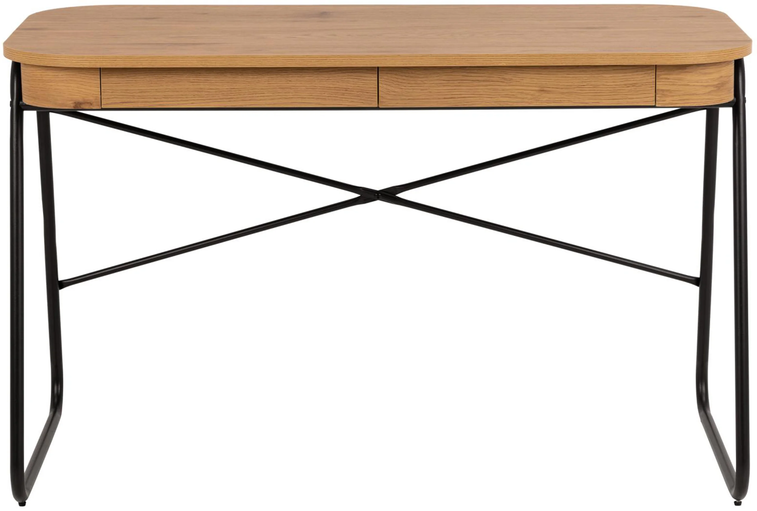 Biurko Lizeno 120x60 cm z dwoma szufladami na czarnej metalowej podstawie naturalny mat - Image 5
