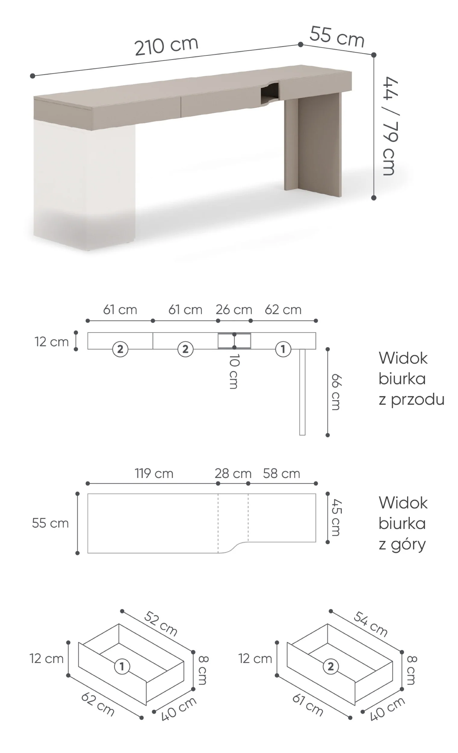 Biurko młodzieżowe lewe Woow z trzema szufladami i wnęką 210 cm szampański/clay grey - Image 7