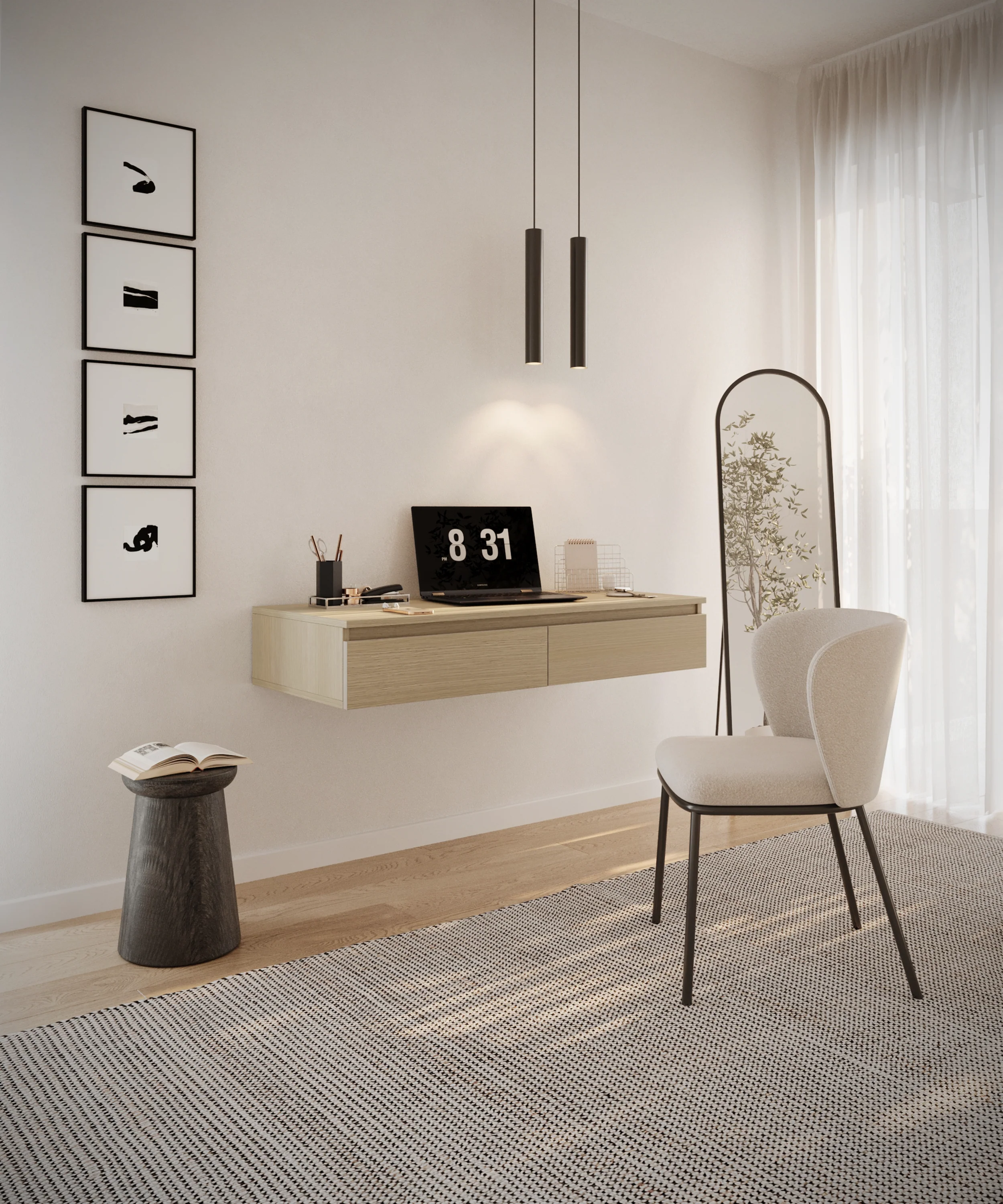 Biurko toaletka Bemmi wisząca z szufladami 120 cm dąb lindberg - Image 7