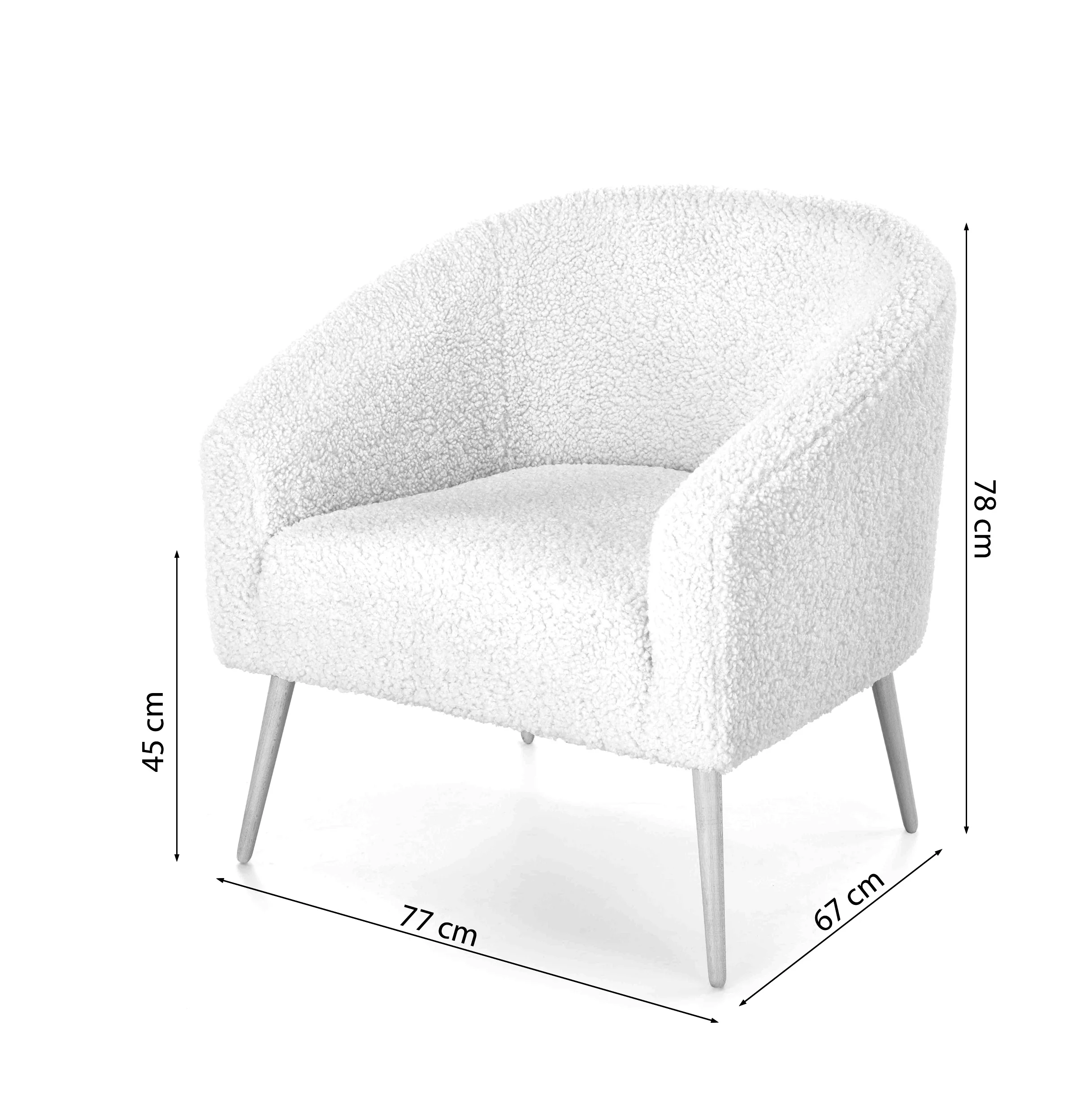 Fotel kubełkowy Saterse tkanina bouclé - drewno lite - Image 9