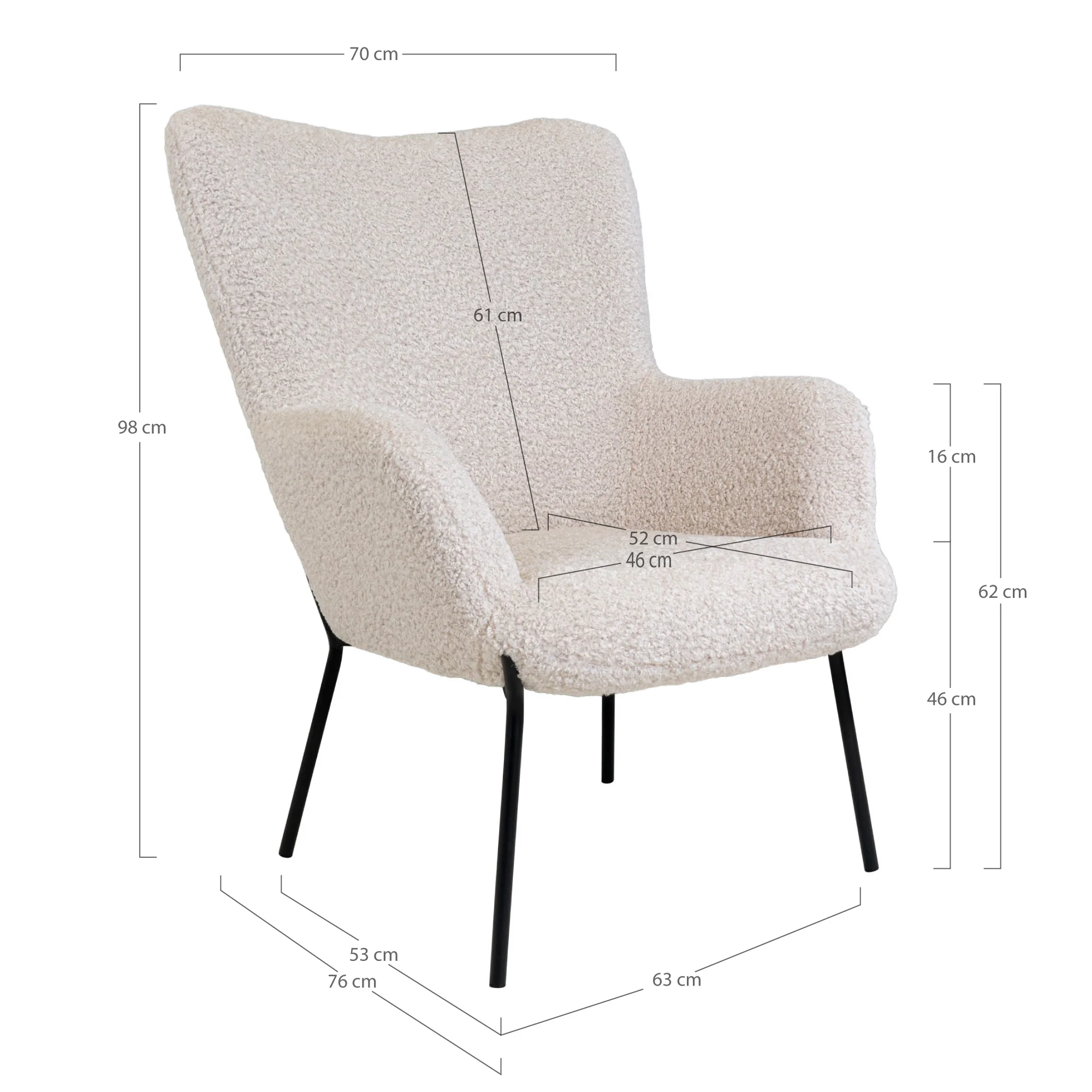 Fotel uszak Glaber biała tkanina boucle baranek - Image 3