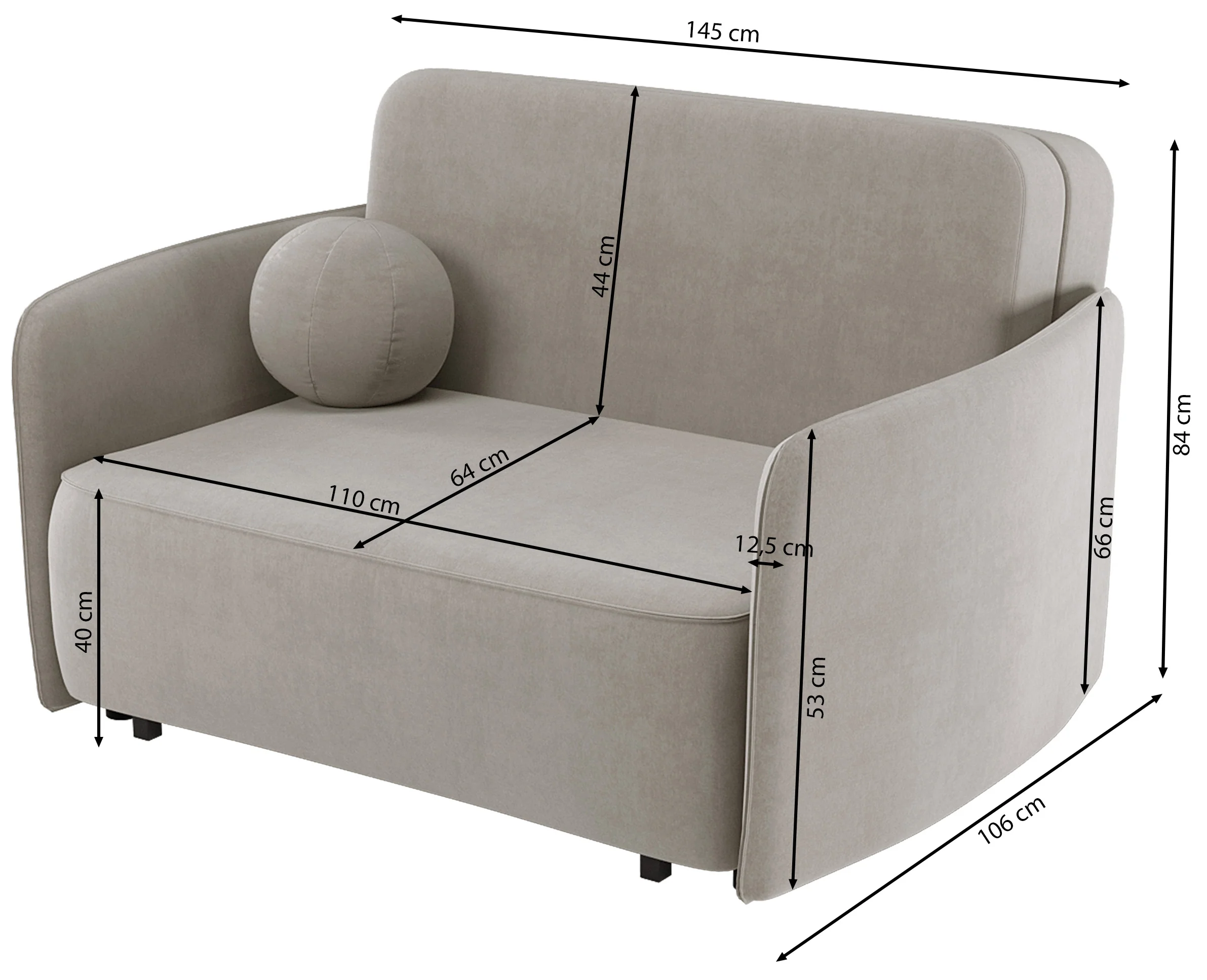 Kanapa rozkładana dwuosobowa Paxi 145 cm z pojemnikiem szarobrązowa szenil - Image 7