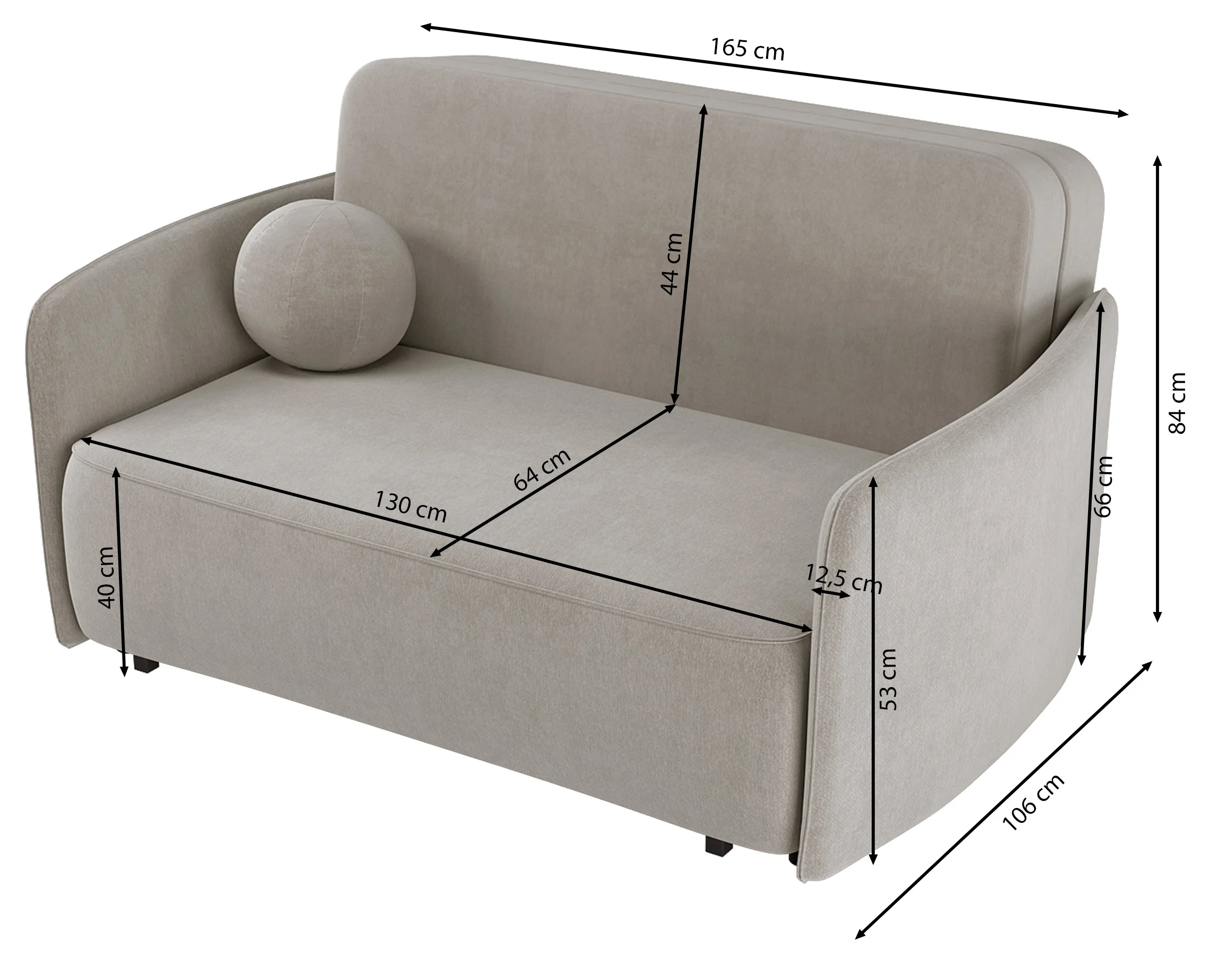 Kanapa rozkładana dwuosobowa Paxi 165 cm z pojemnikiem jasnobeżowa szenil - Image 7