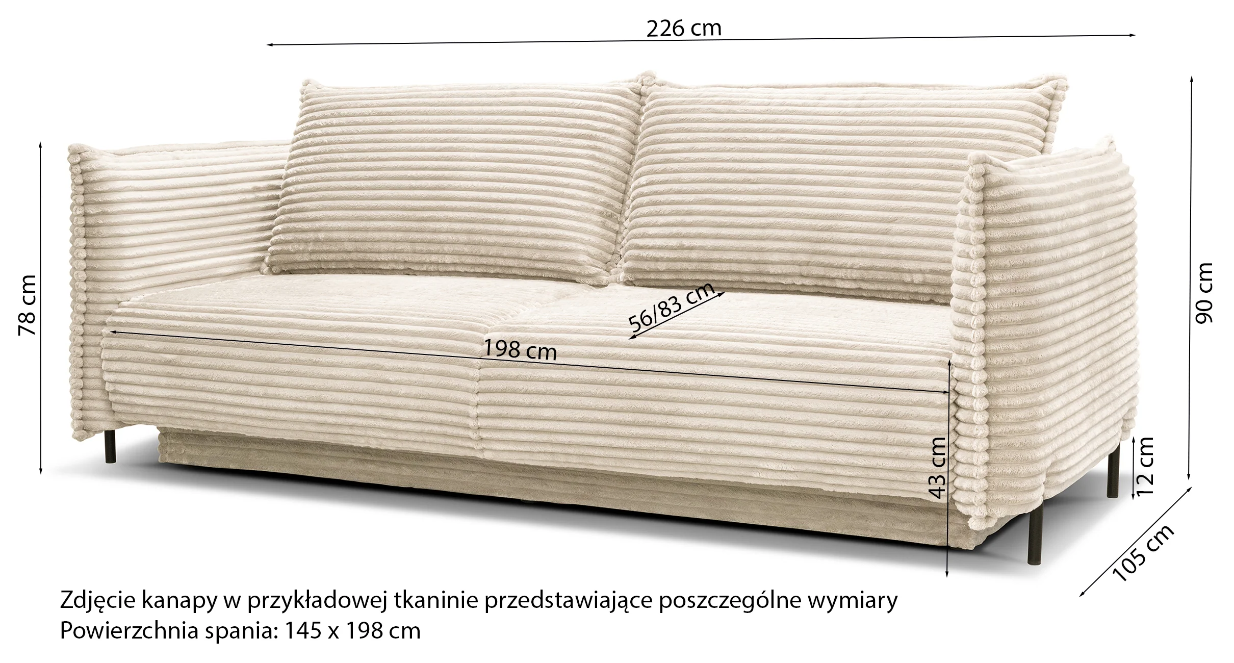Kanapa rozkładana trzyosobowa Amalfi z pojemnikiem ciemnokremowa gruby sztruks - Image 11