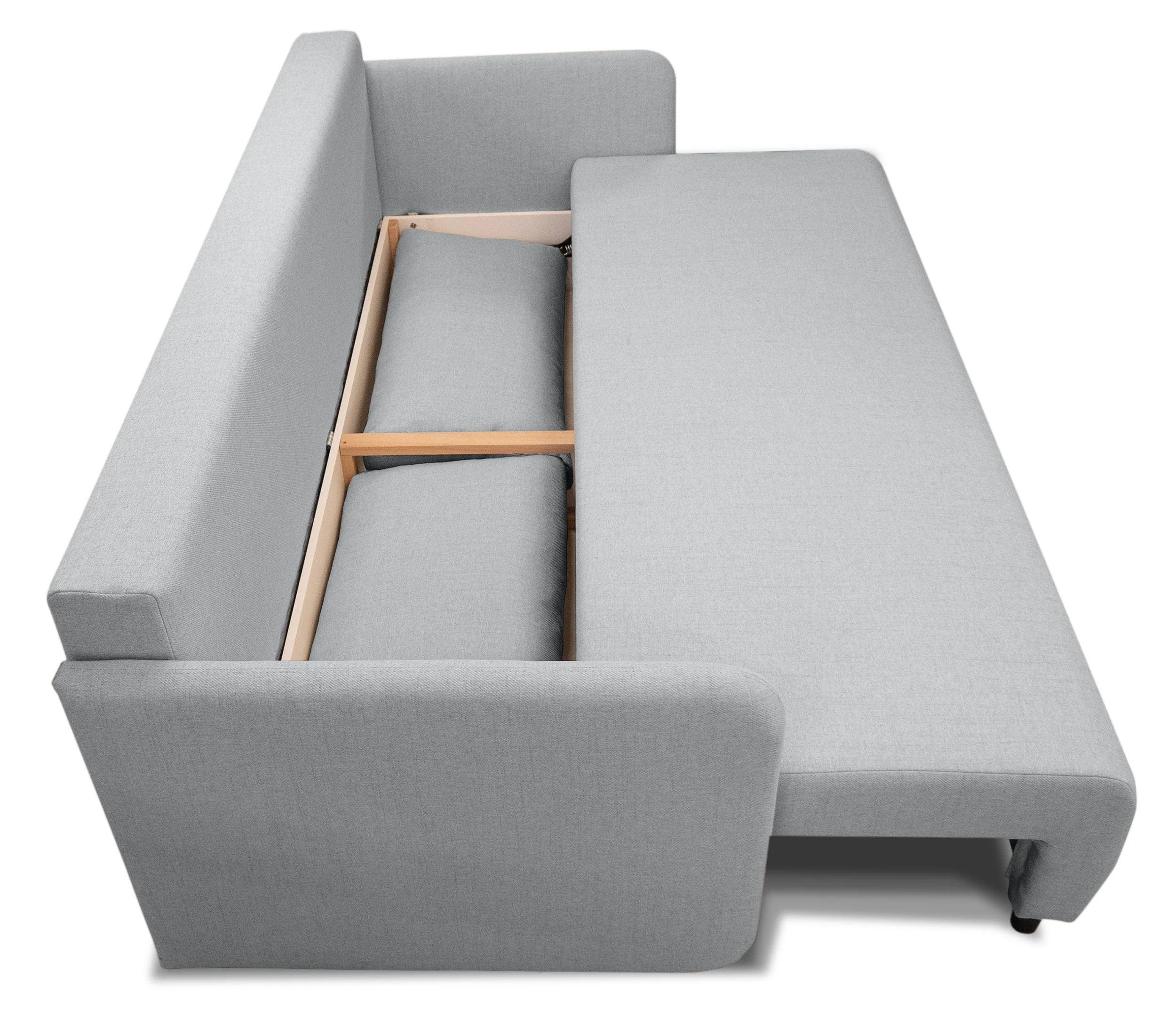 Kanapa rozkładana trzyosobowa Anvio z pojemnikiem na pościel jasnoszara plecionka - Image 5