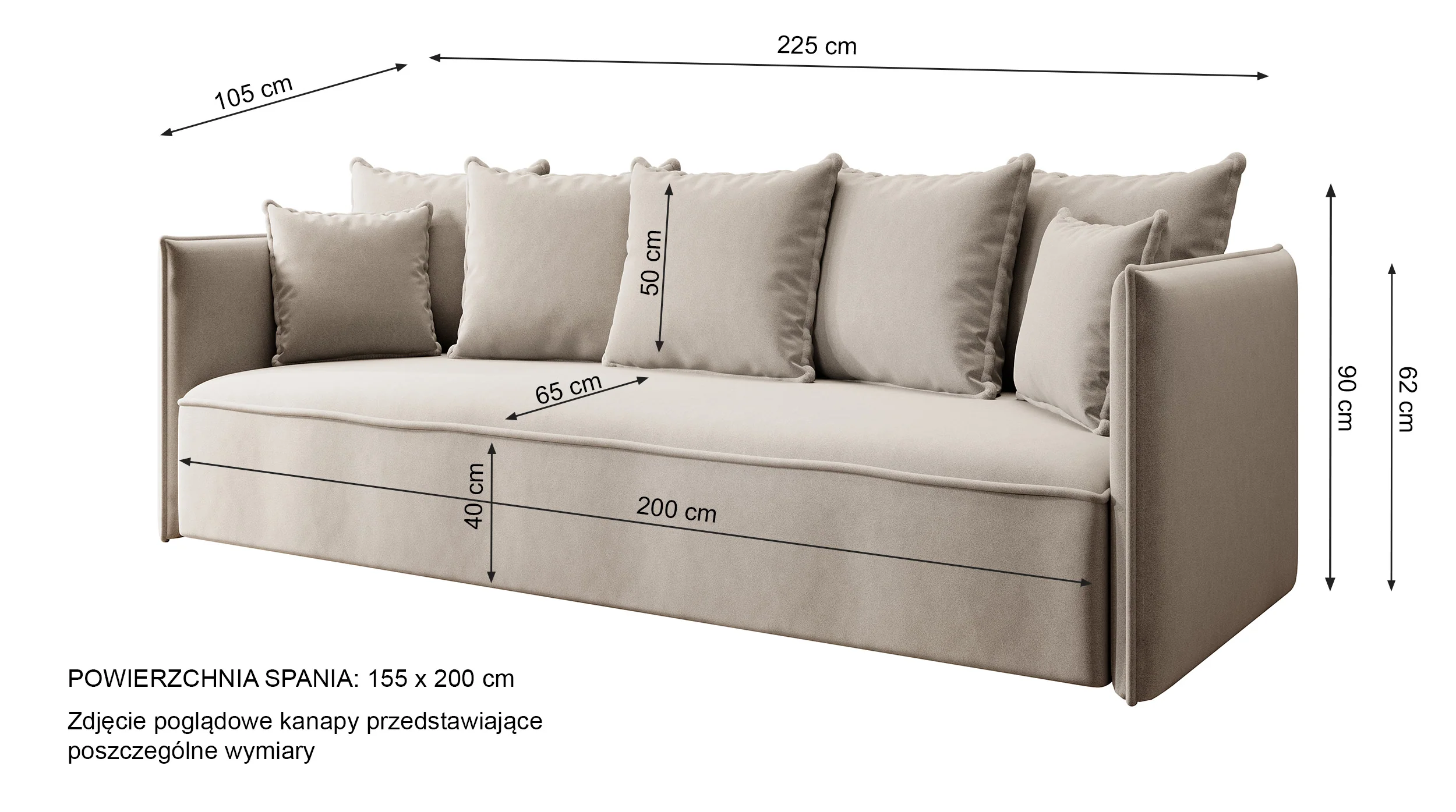 Kanapa rozkładana trzyosobowa Calabrio z pojemnikiem velvet szara łatwoczyszcząca - Image 7