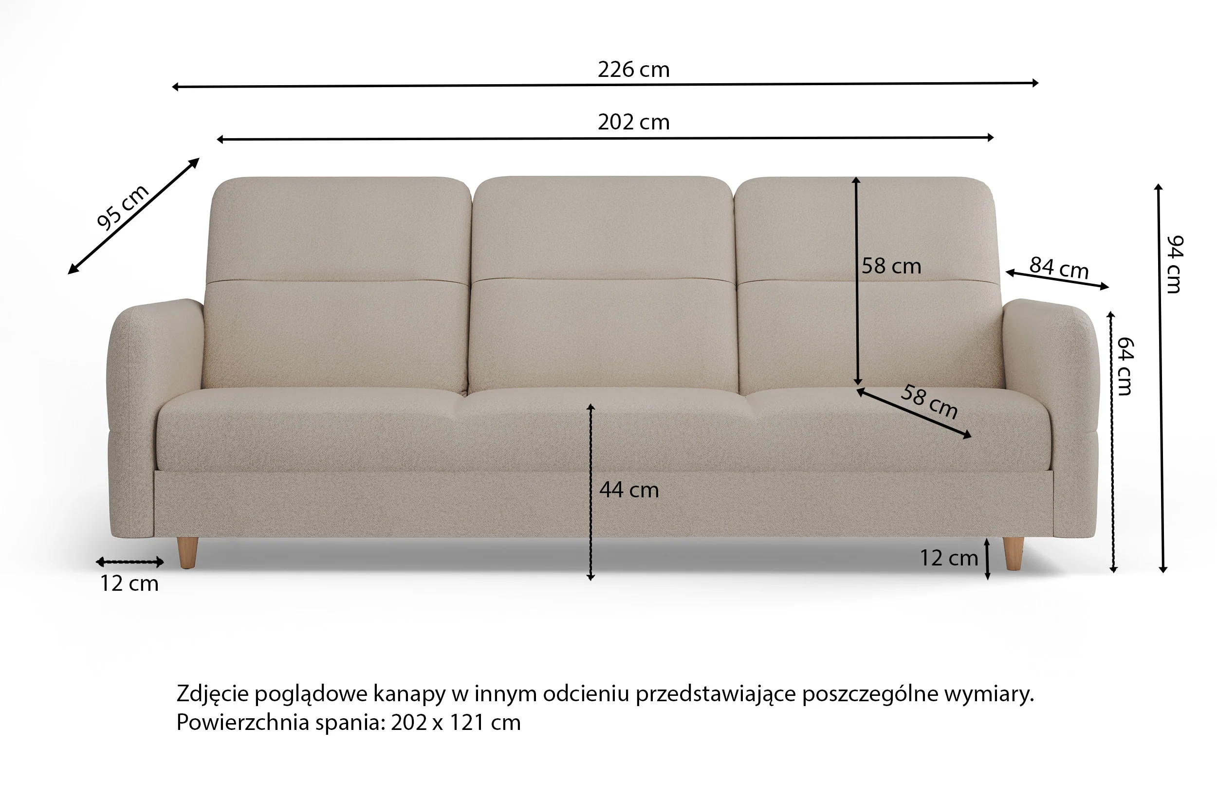 Kanapa rozkładana trzyosobowa Dakari z pojemnikiem kremowa welur hydrofobowy - Image 6