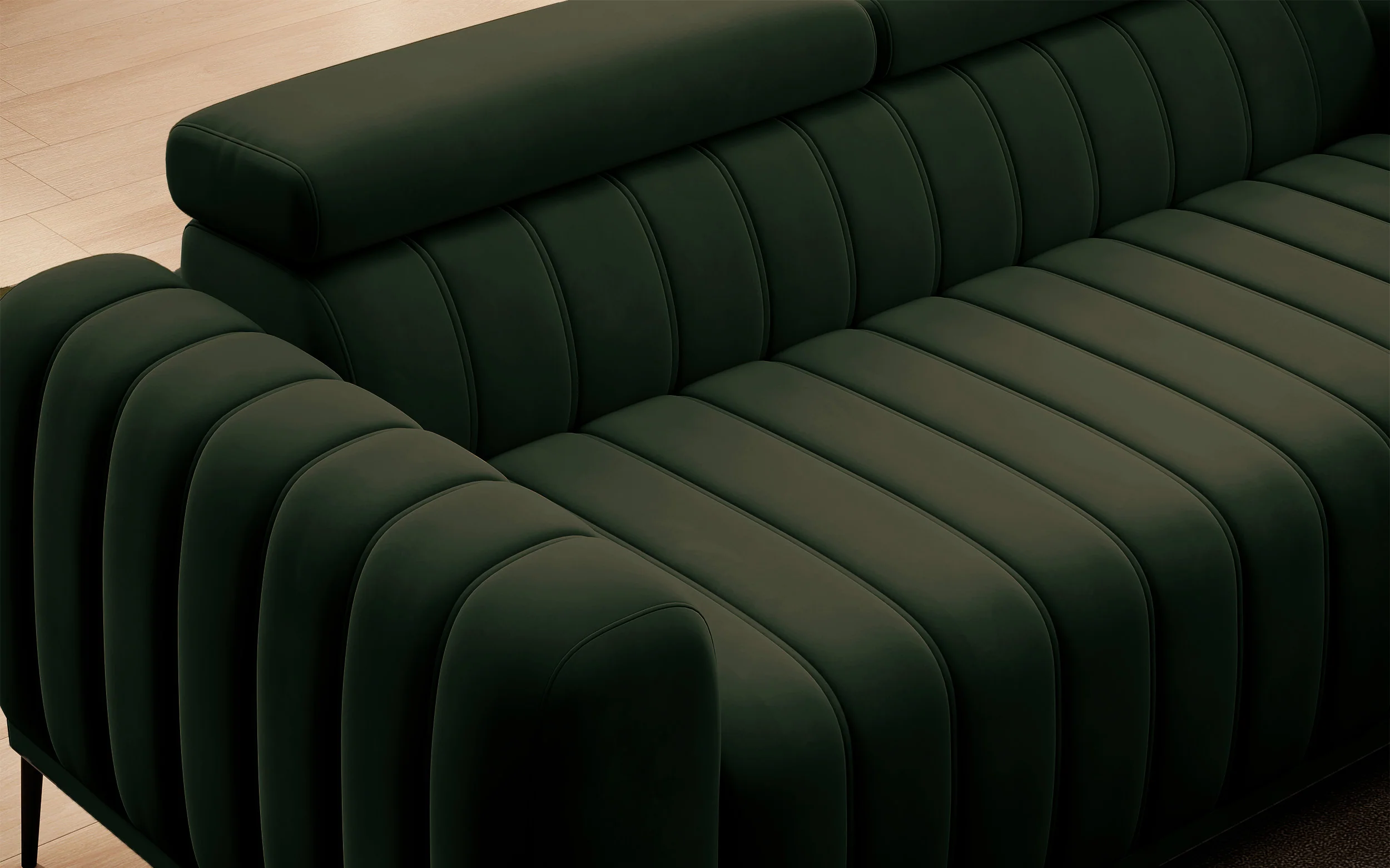 Kanapa rozkładana trzyosobowa Gandi butelkowa zieleń welur stelaż włoski - Image 3
