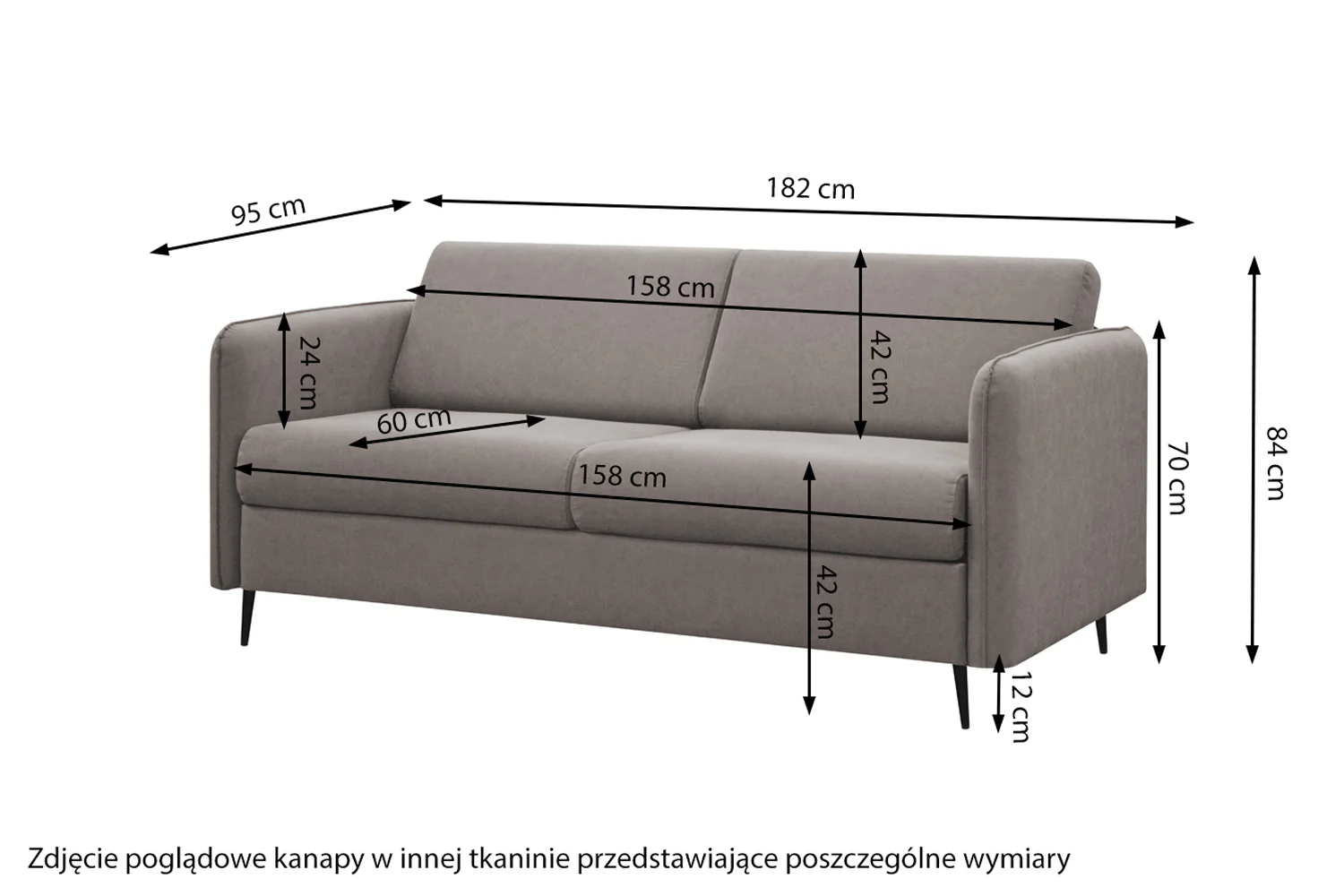 Kanapa rozkładana trzyosobowa Leners stelaż włoski ciemnoszara plecionka czarne nóżki - Image 7