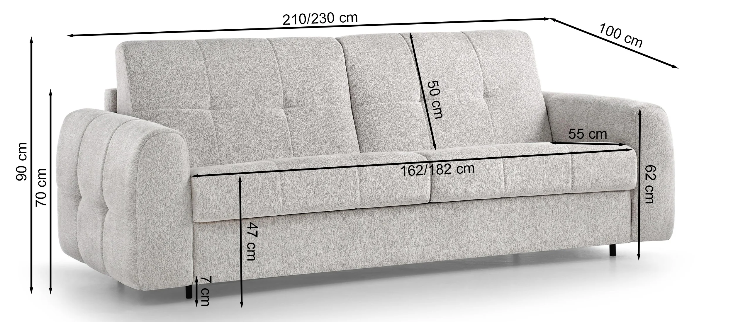 Kanapa rozkładana trzyosobowa Muvea 140 cm z pojemnikiem i materacem stelaż włoski beżowa szenil - Image 10