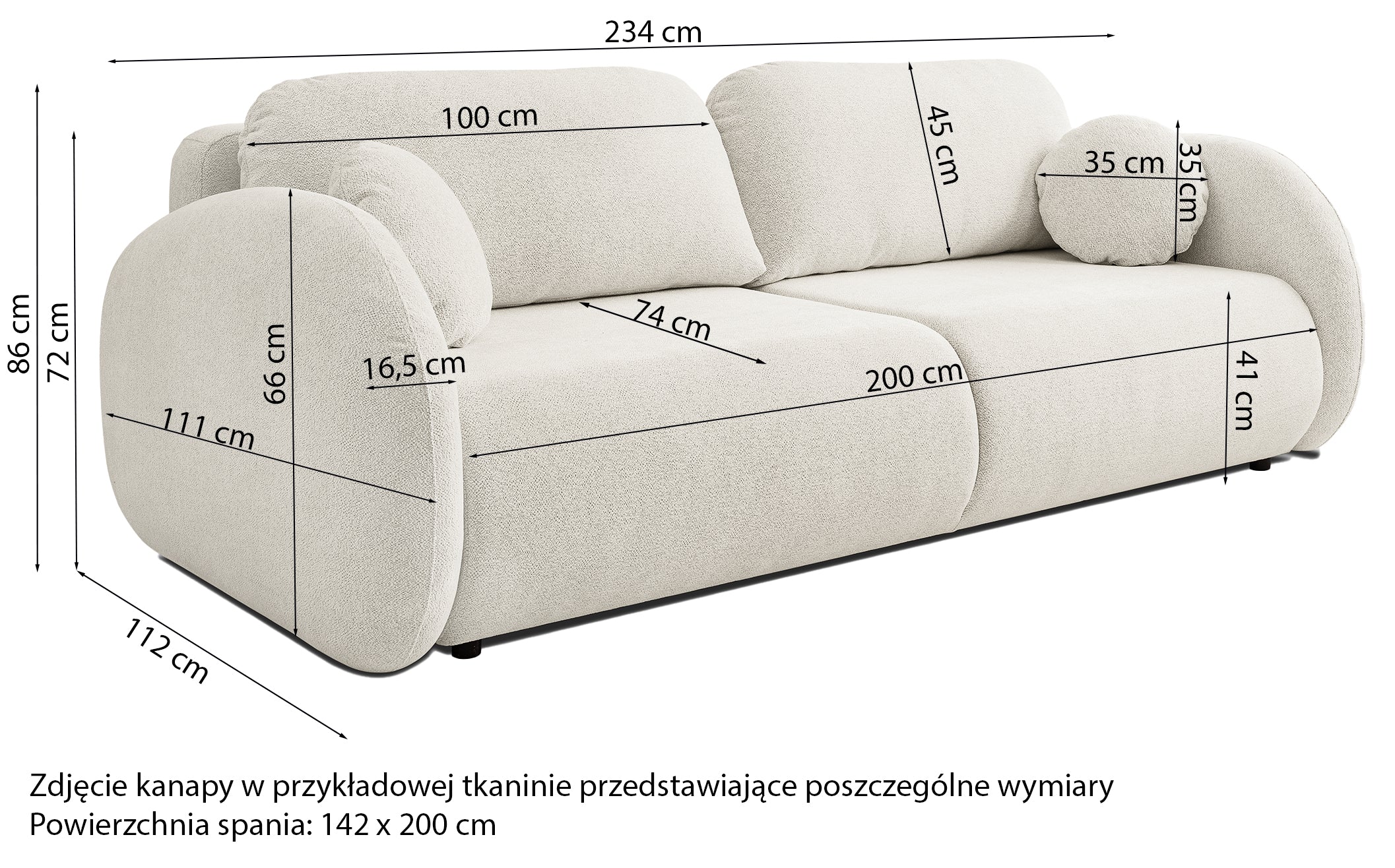 Kanapa rozkładana trzyosobowa Ovally z pojemnikiem jasnoszara szenil - Image 10