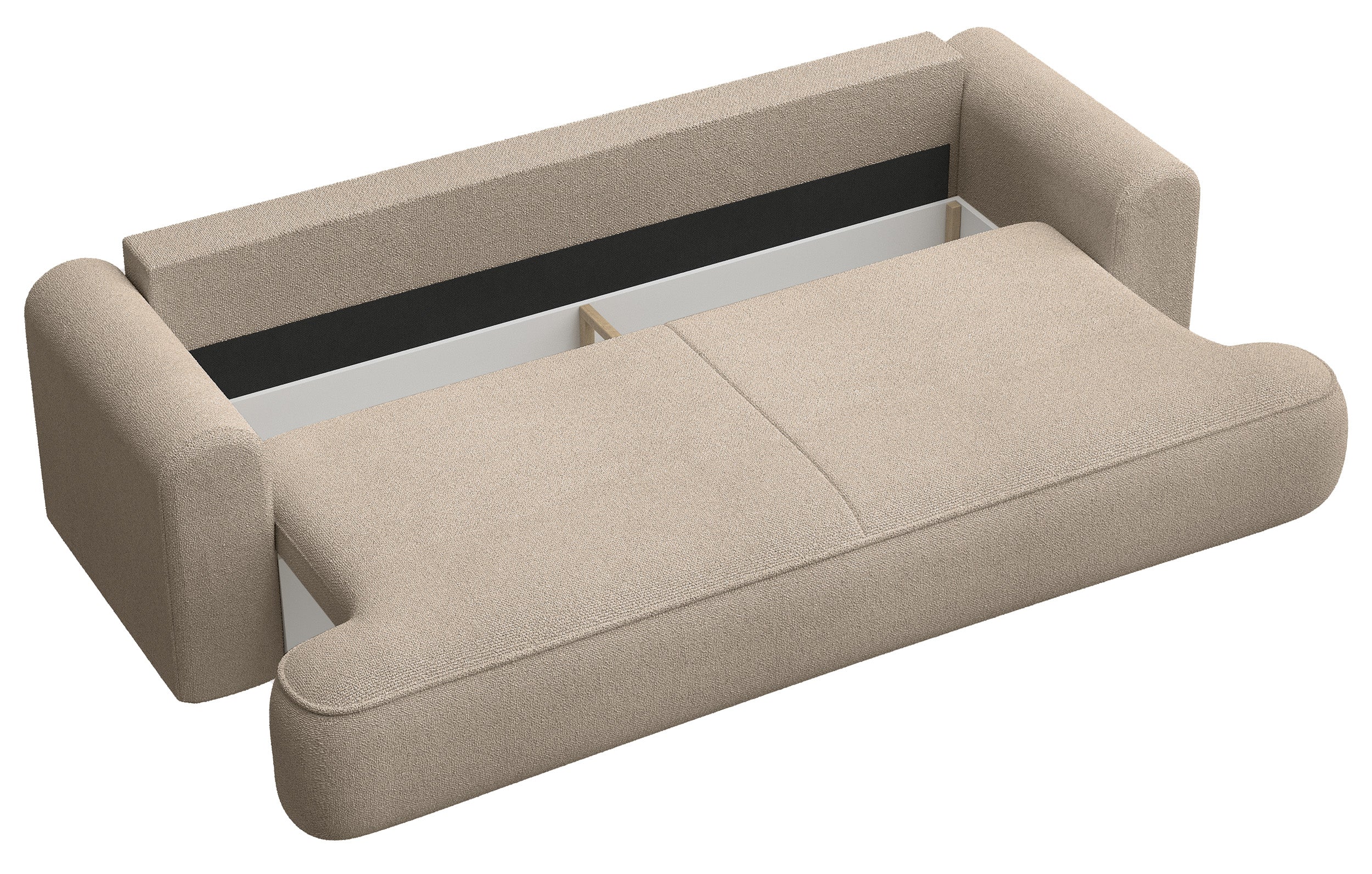 Kanapa rozkładana trzyosobowa Ovo z pojemnikiem beżowa szenil - Image 6
