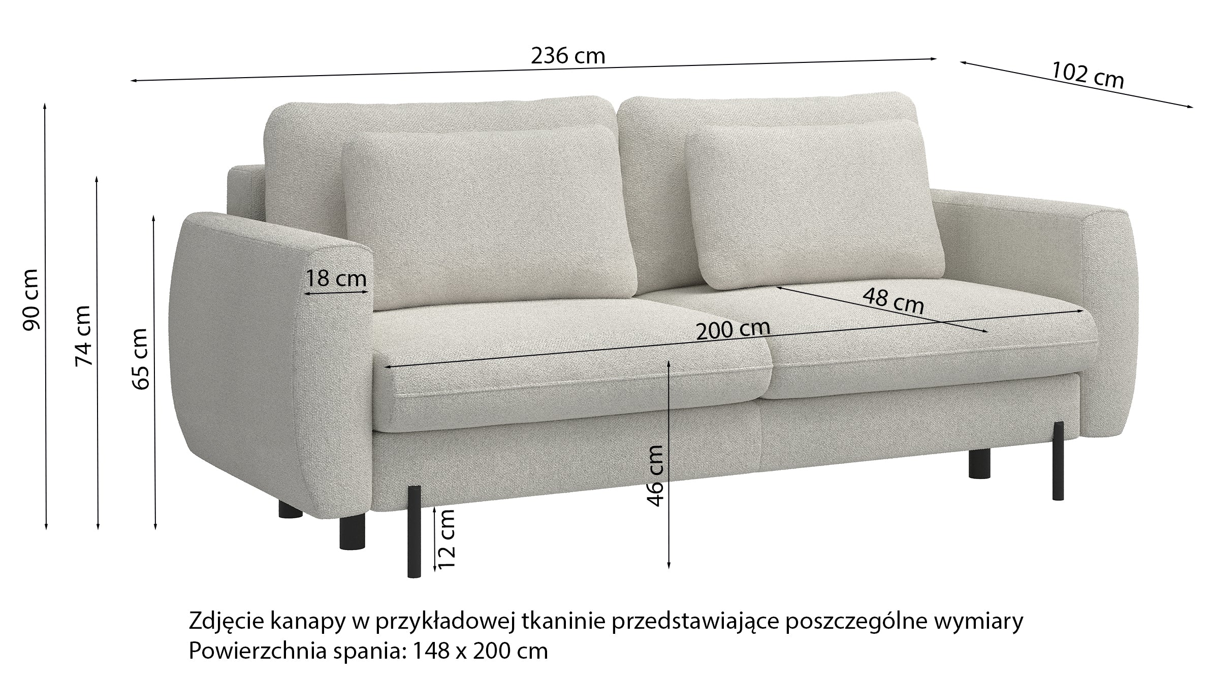Kanapa rozkładana trzyosobowa Rane z pojemnikiem jasnobrązowa szenil hydrofobowy - Image 8