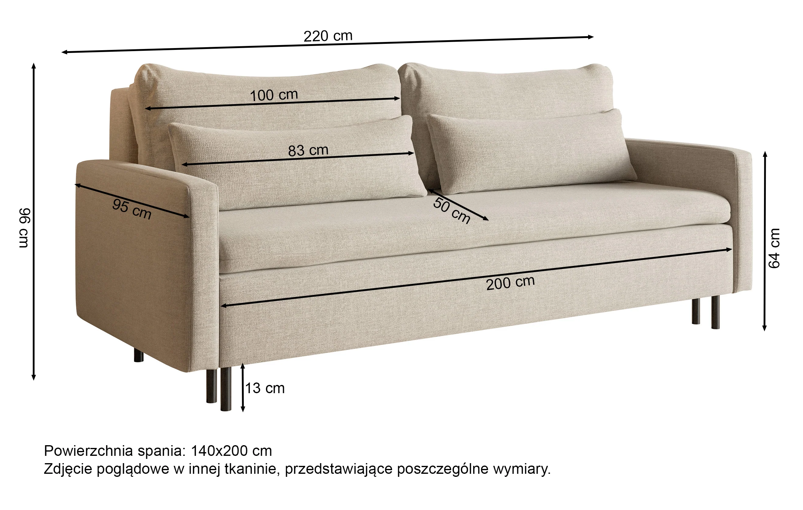Kanapa rozkładana trzyosobowa Umpro z pojemnikiem kremowa szenil - Image 7