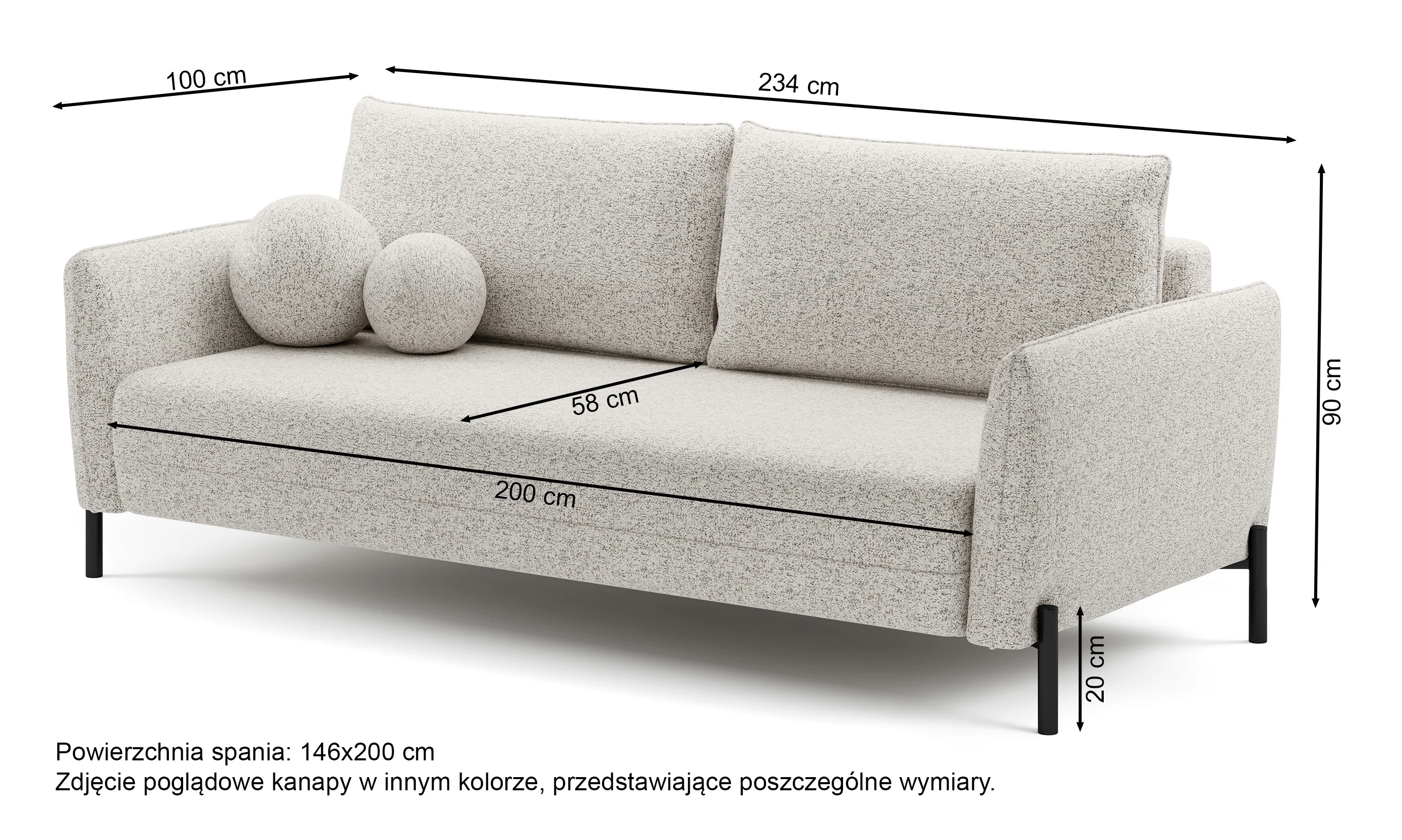 Kanapa rozkładana trzyosobowa Veruco z pojemnikiem jasnobeżowa szenil hydrofobowy - Image 7