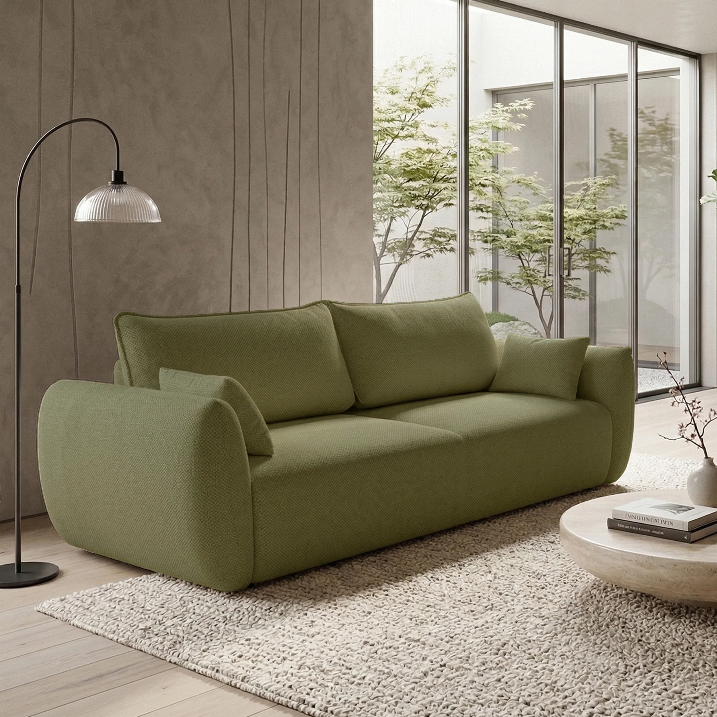 Kanapa rozkładana trzyosobowa Zordo z pojemnikiem oliwkowa szenil - Image 2