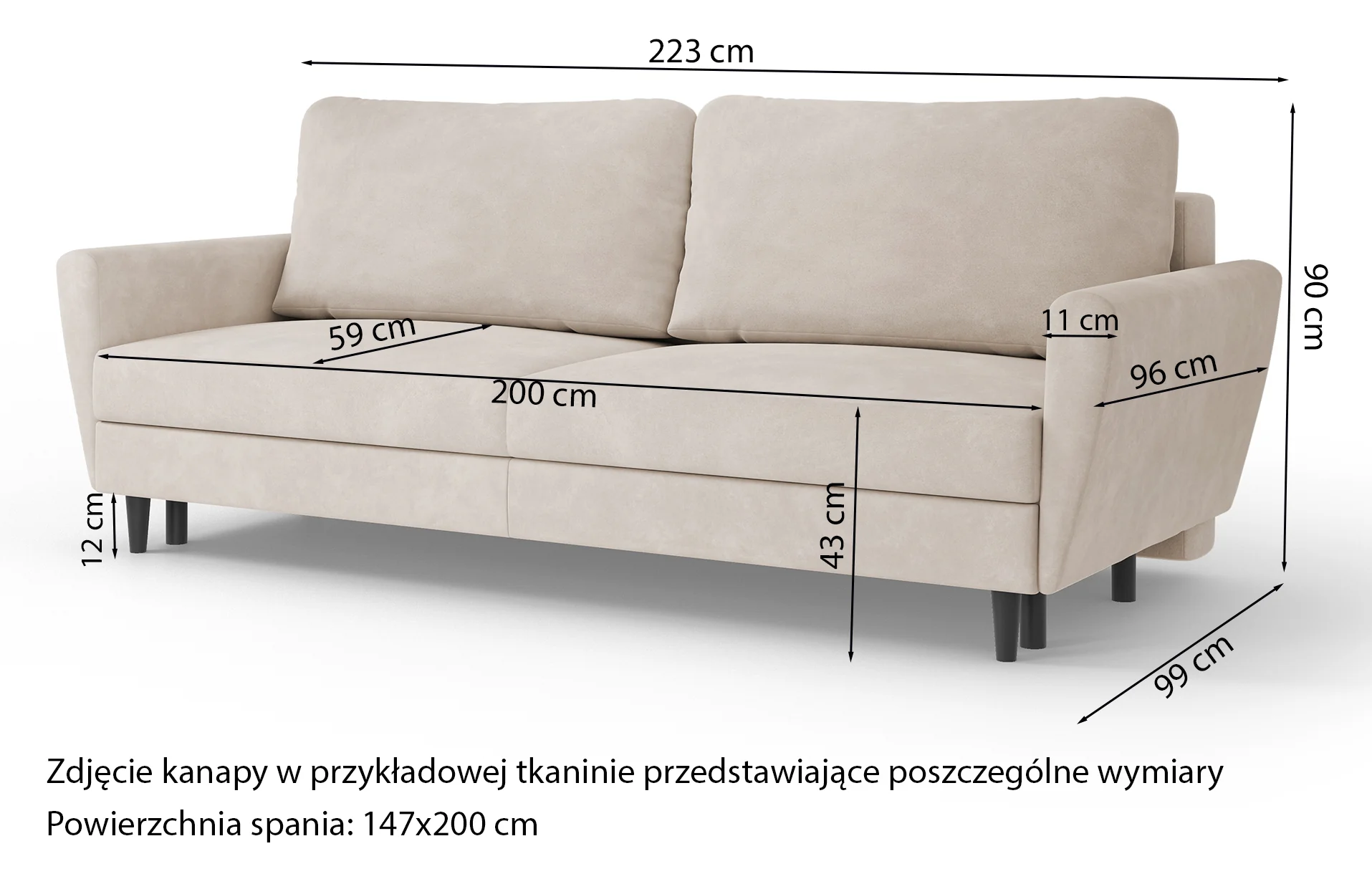 Kanapa rozkładana Zenittha jasnobeżowa welur łatwoczyszczący - Image 6