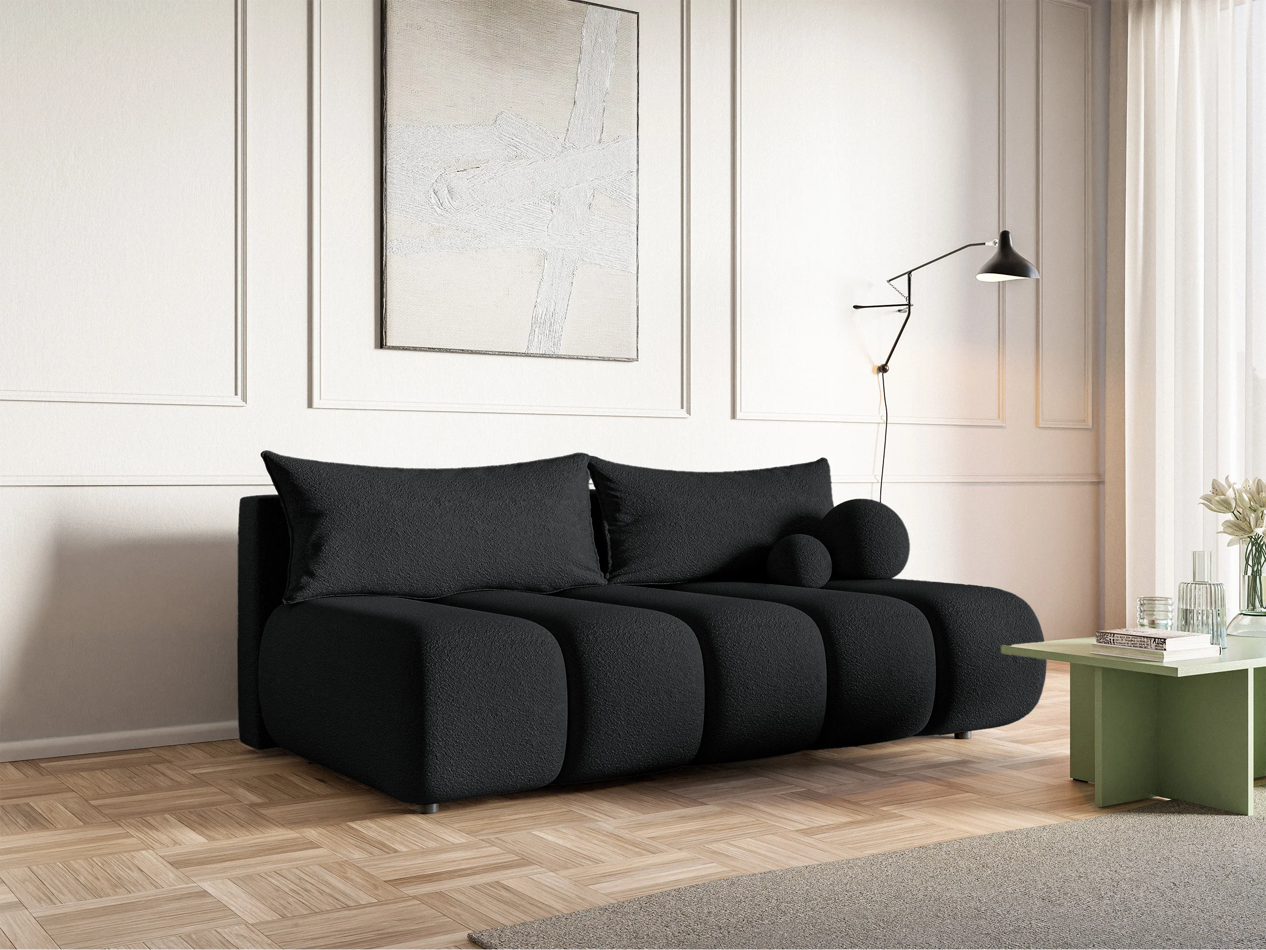 Kanapa trzyosobowa Dandelino Mini z funkcją spania czarna boucle - Image 3
