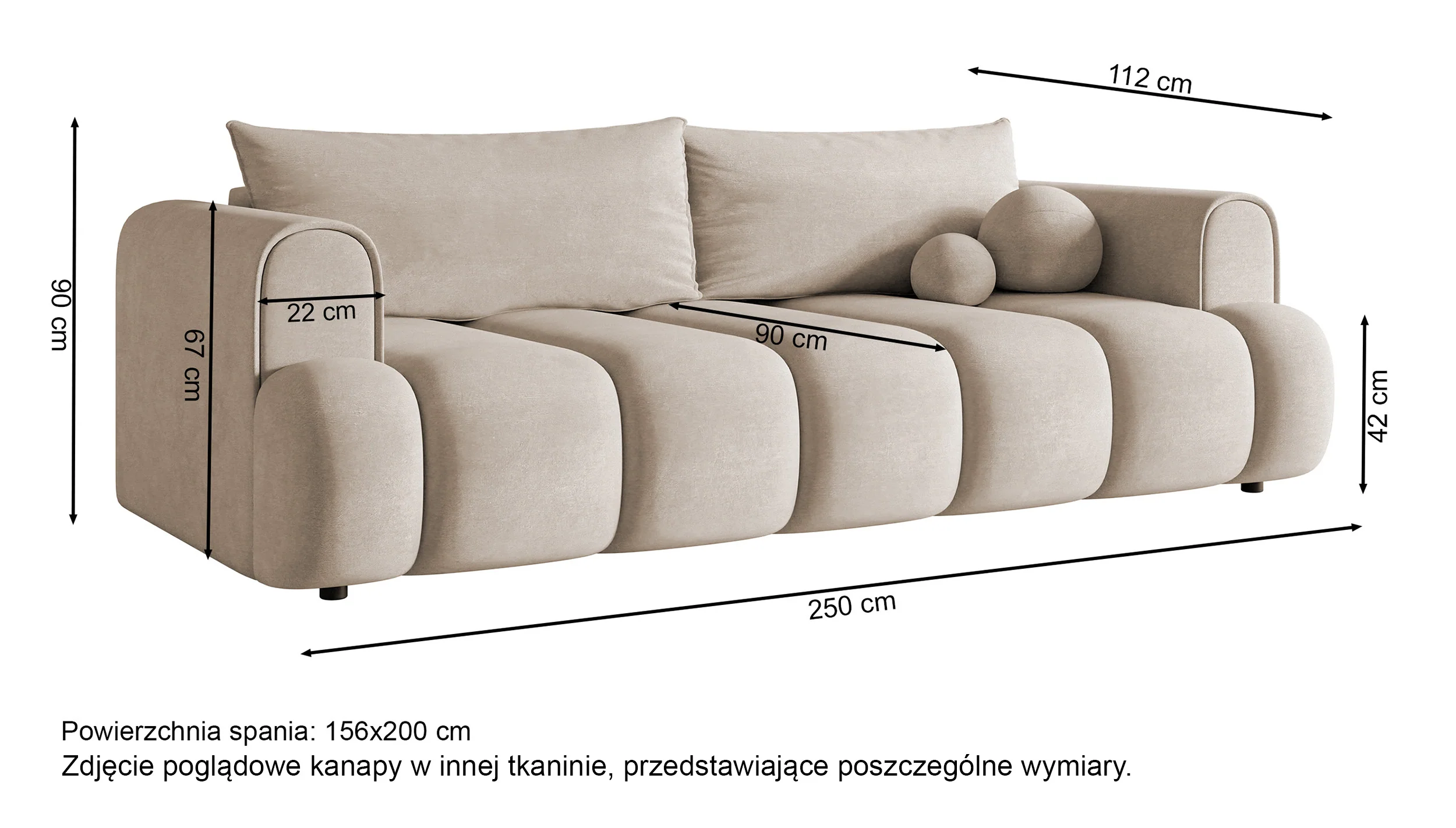 Kanapa trzyosobowa Dandelino z funkcją spania beżowy szenil hydrofobowy - Image 8