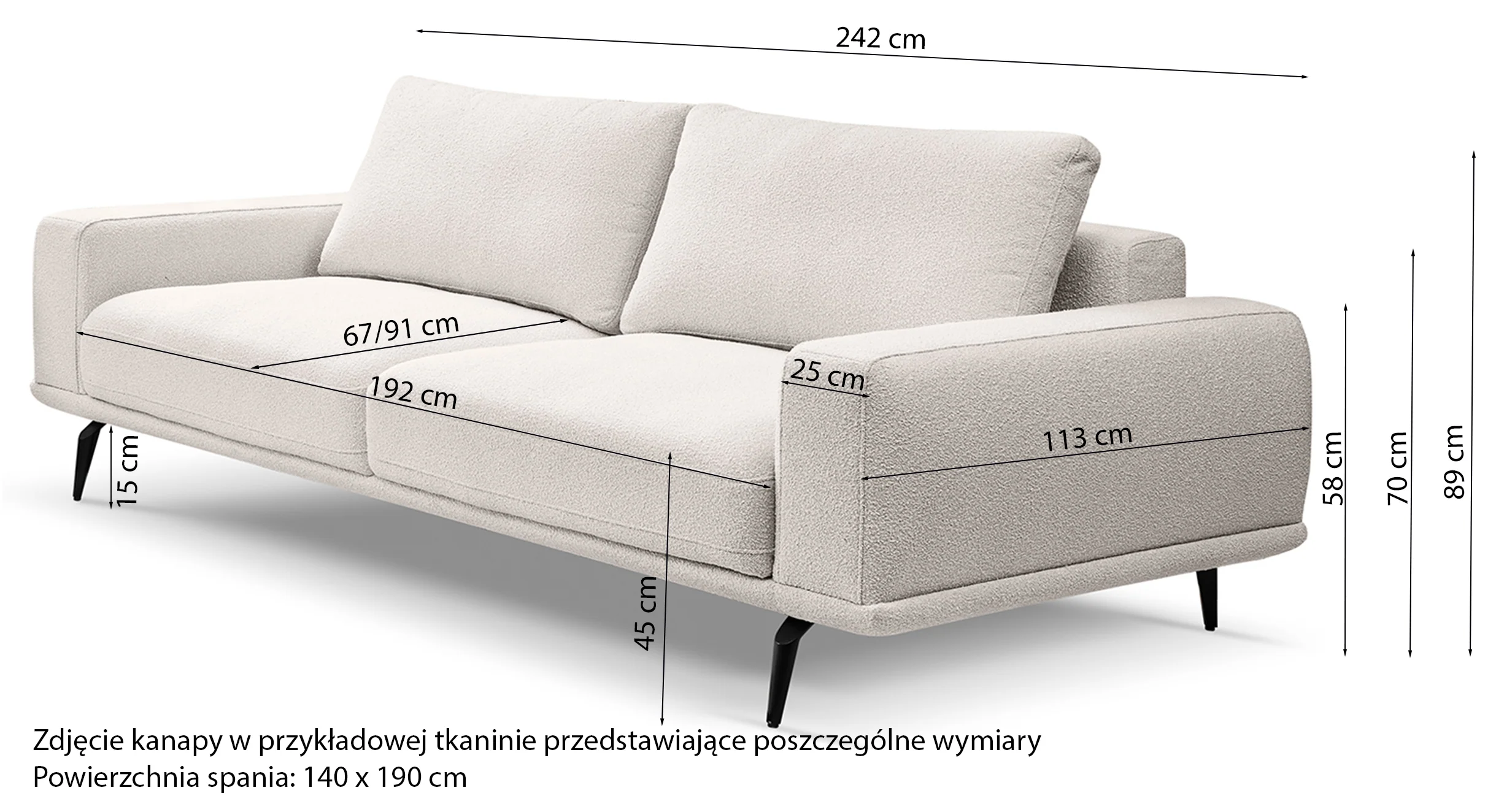 Kanapa trzyosobowa Selline z funkcją spania jasnoszara boucle - Image 4