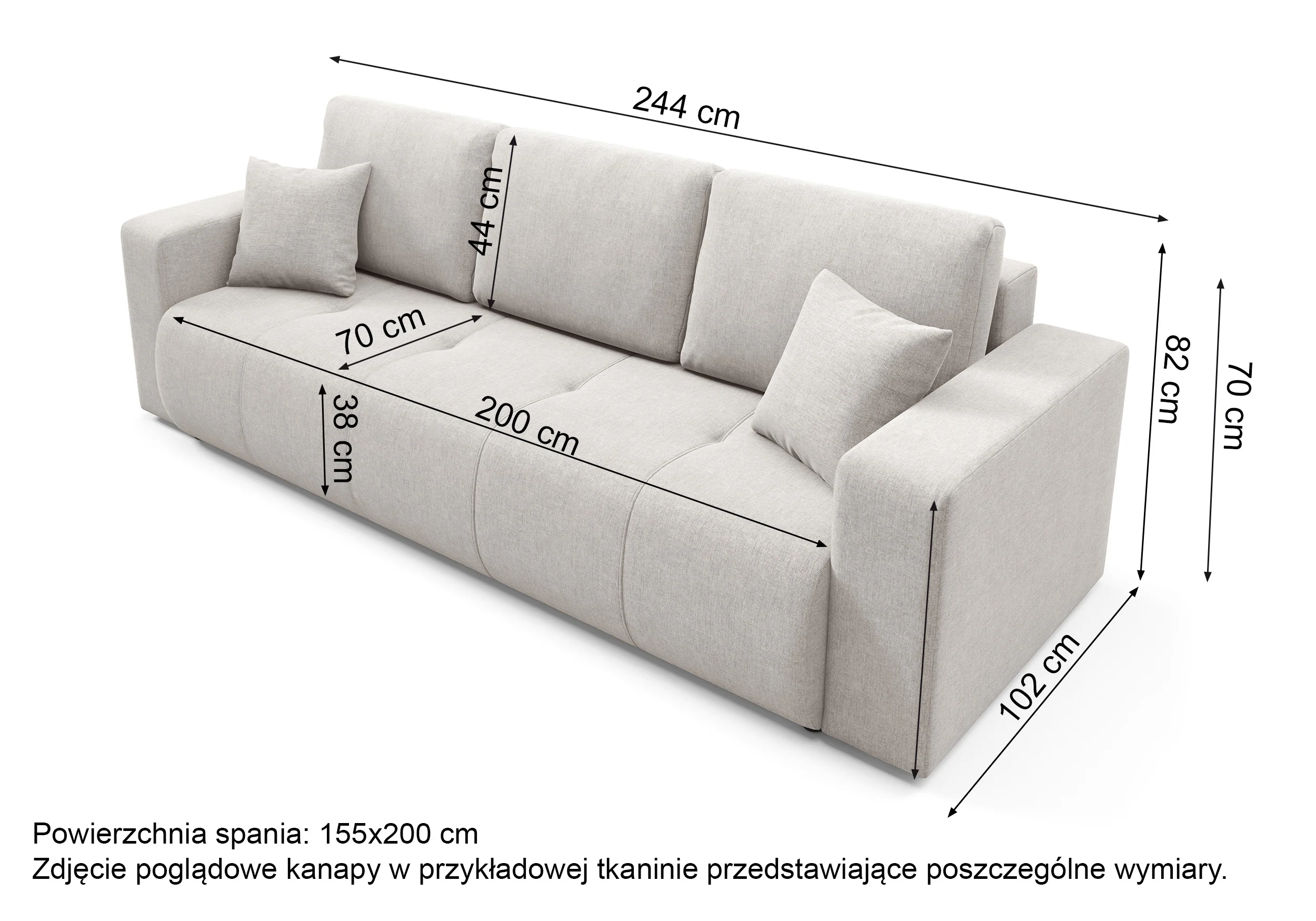 Kanapa trzyosobowa Wind z pojemnikiem ciemnoszara szenil - Image 8