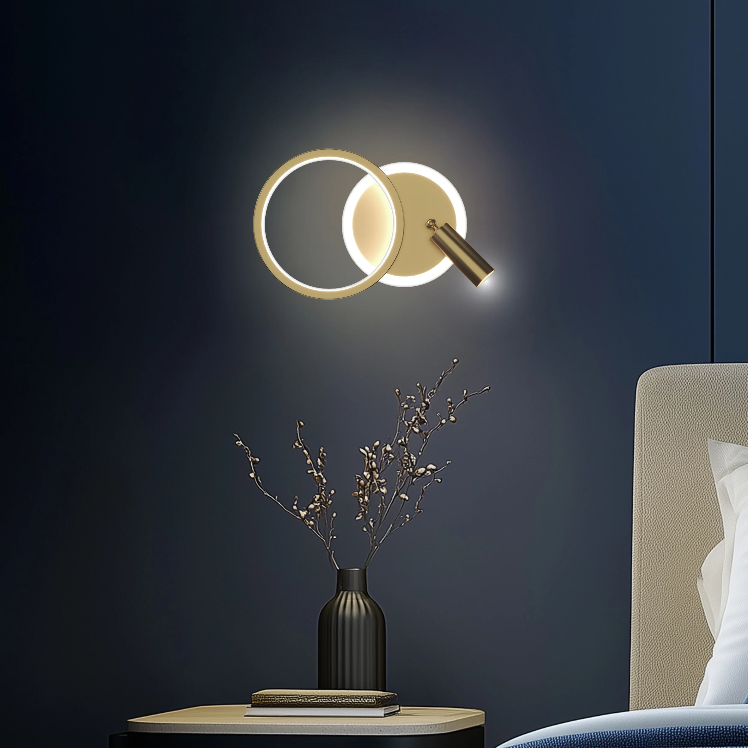 Kinkiet LED Monet złoty okrągły 3000K 15W z białym kloszem - Image 2