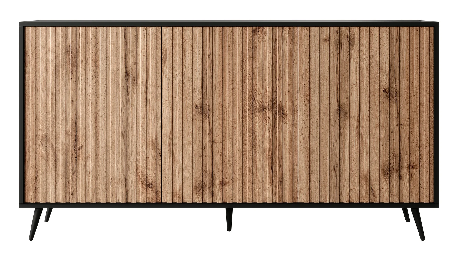 Komoda Bello z lamelowymi frontami 154 cm czarna/dąb wotan - Image 8