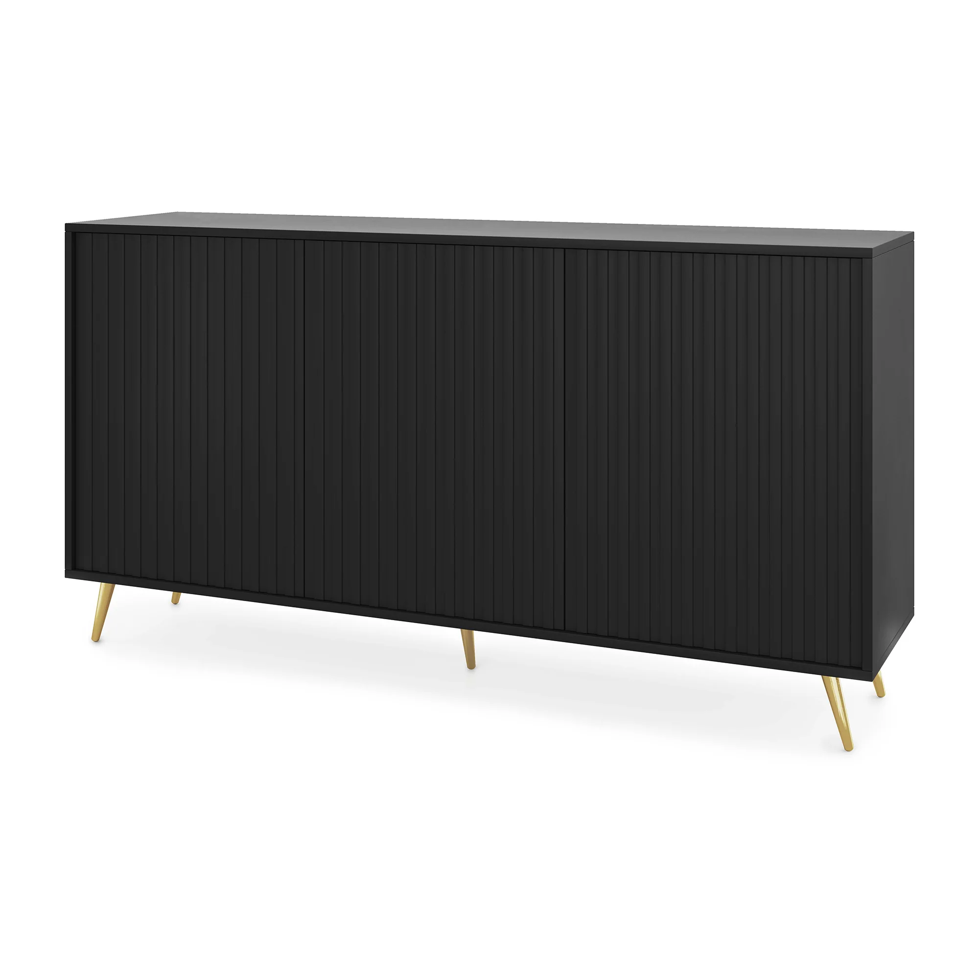Komoda Bello z lamelowymi frontami 154 cm czarna ze złotymi nogami - Image 6