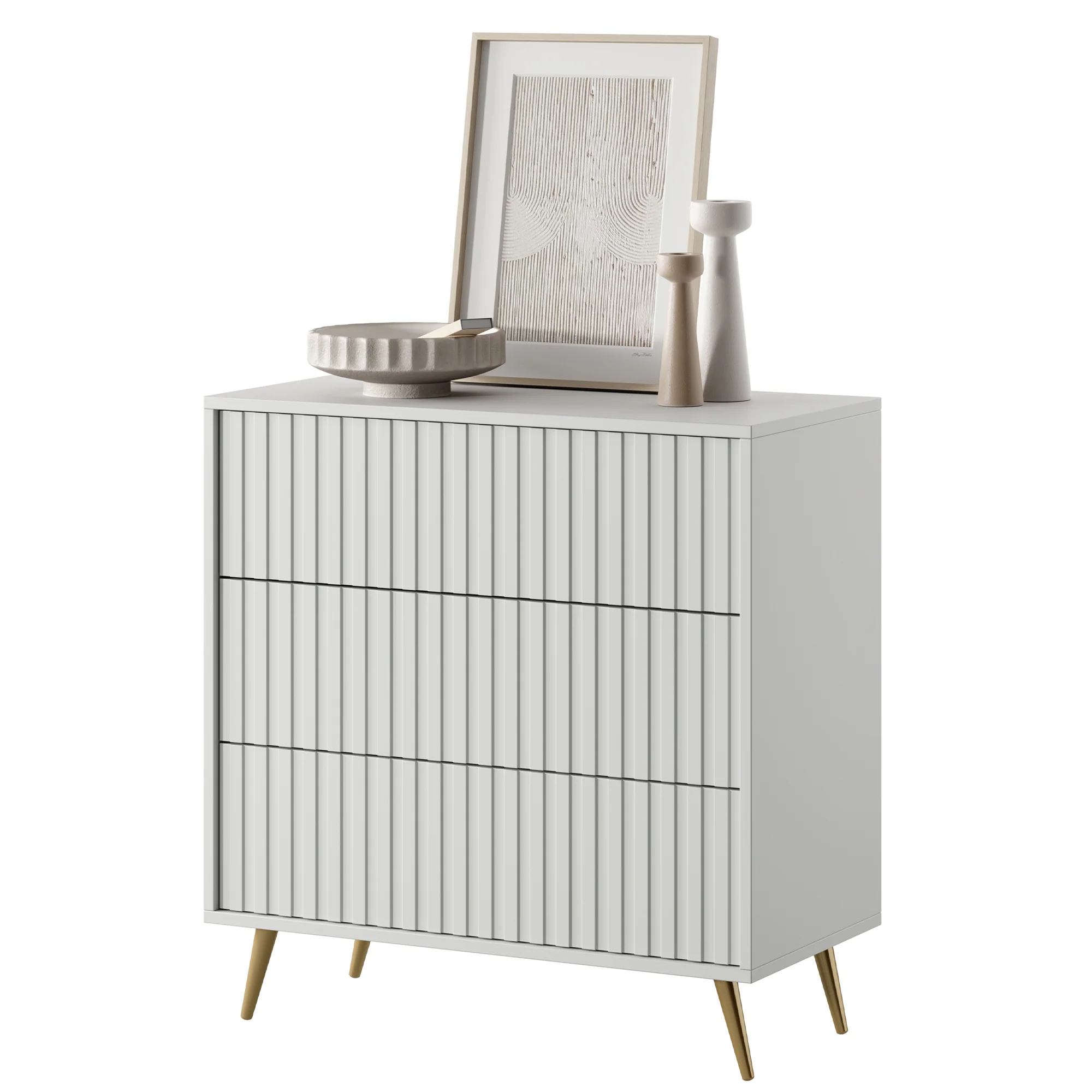 Komoda Bello z trzema szufladami 79 cm Biała ze złotymi nogami - Image 6